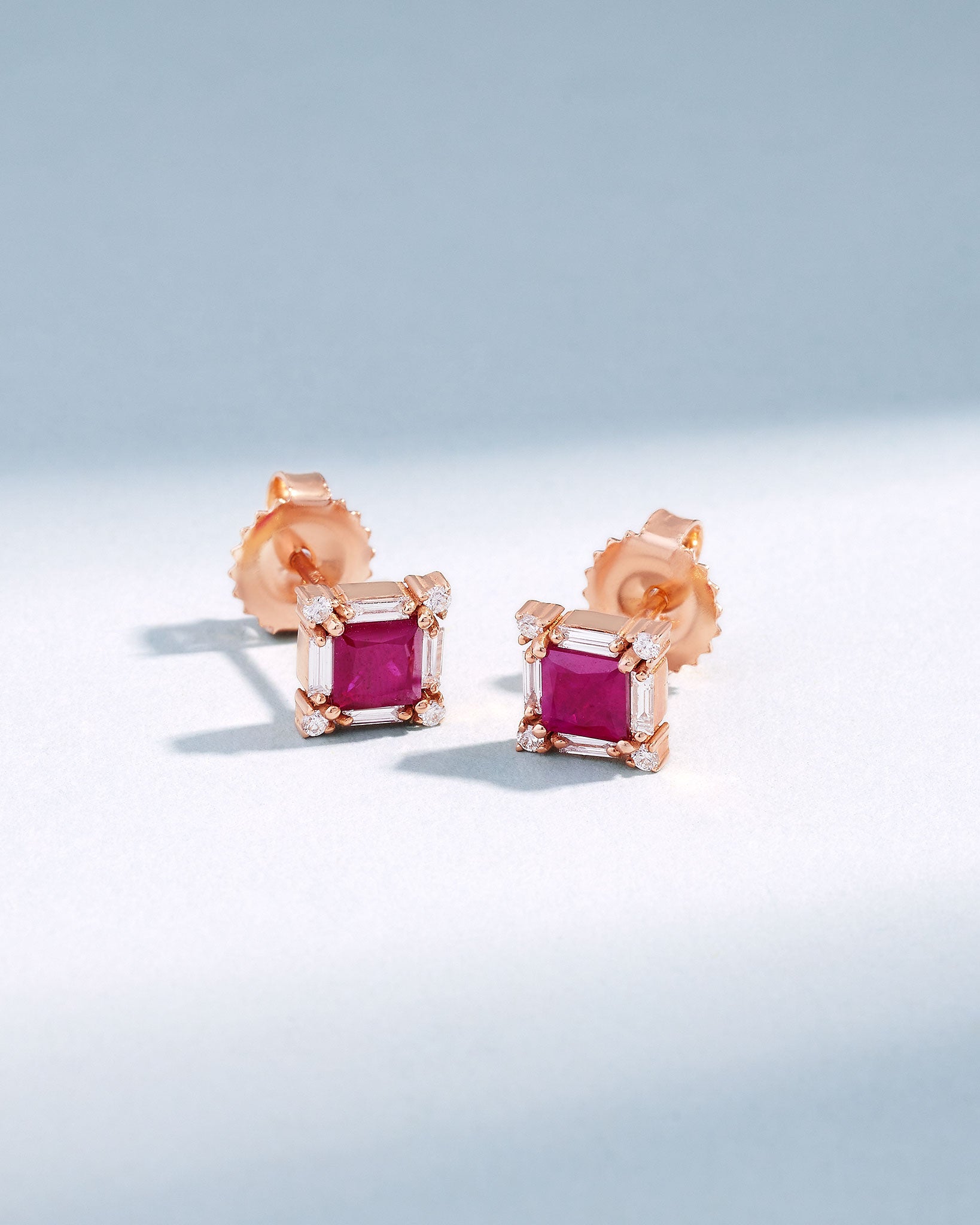 Suzanne Kalan Princess Midi Ruby Studs in 18k rose gold