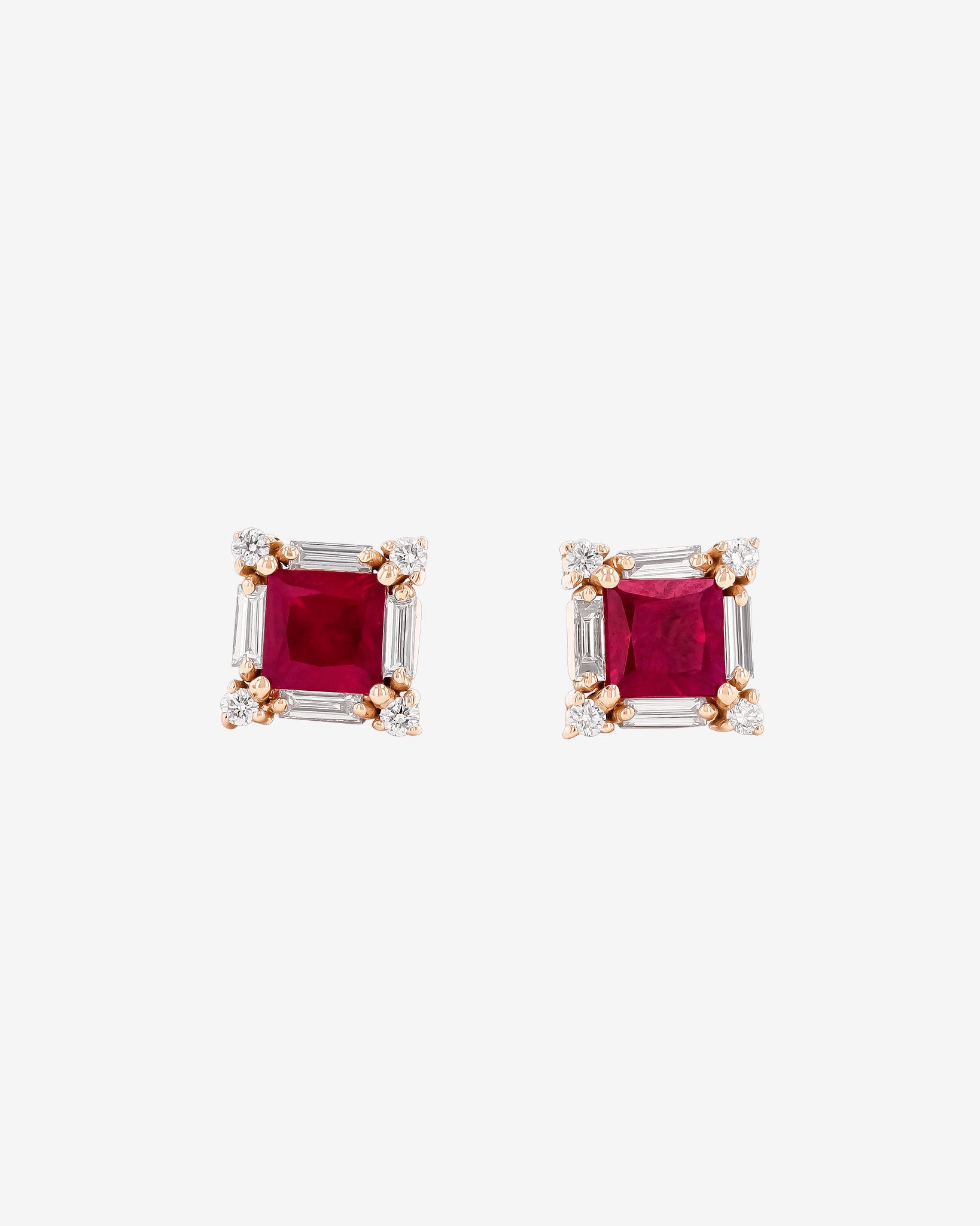 Suzanne Kalan Princess Midi Ruby Studs in 18k rose gold