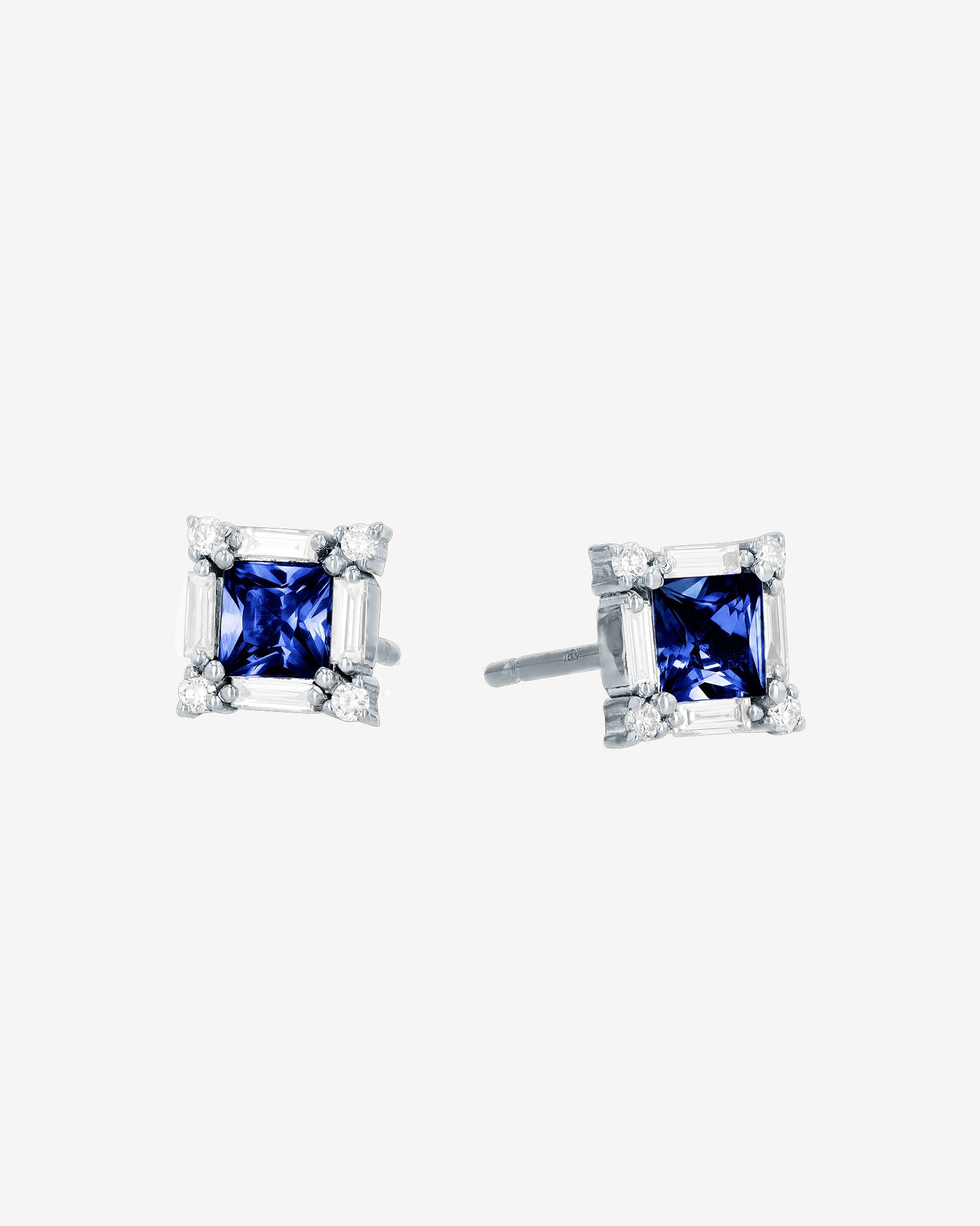 Suzanne Kalan Princess Midi Dark Blue Sapphire Studs in 18k white gold