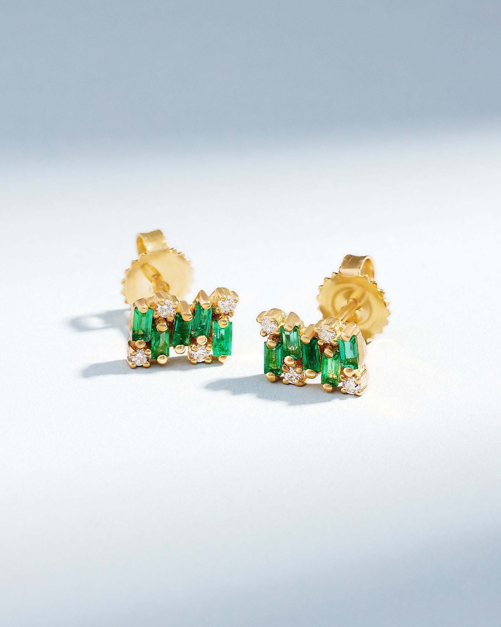 Suzanne Kalan Shimmer Emerald Studs in 18k yellow gold
