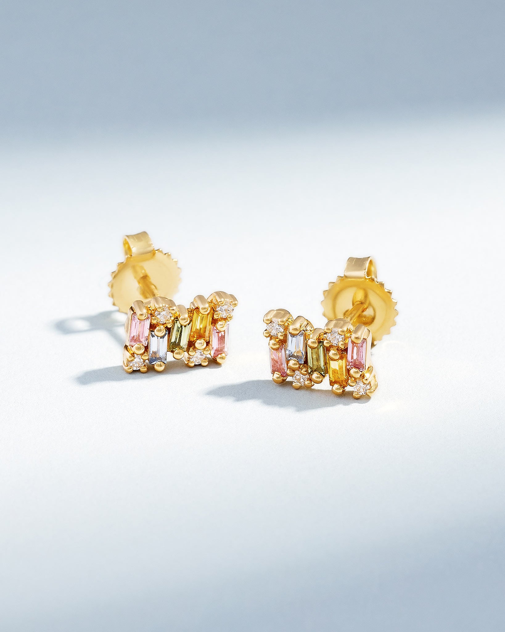 Suzanne Kalan Shimmer Pastel Sapphire Studs in 18k yellow gold