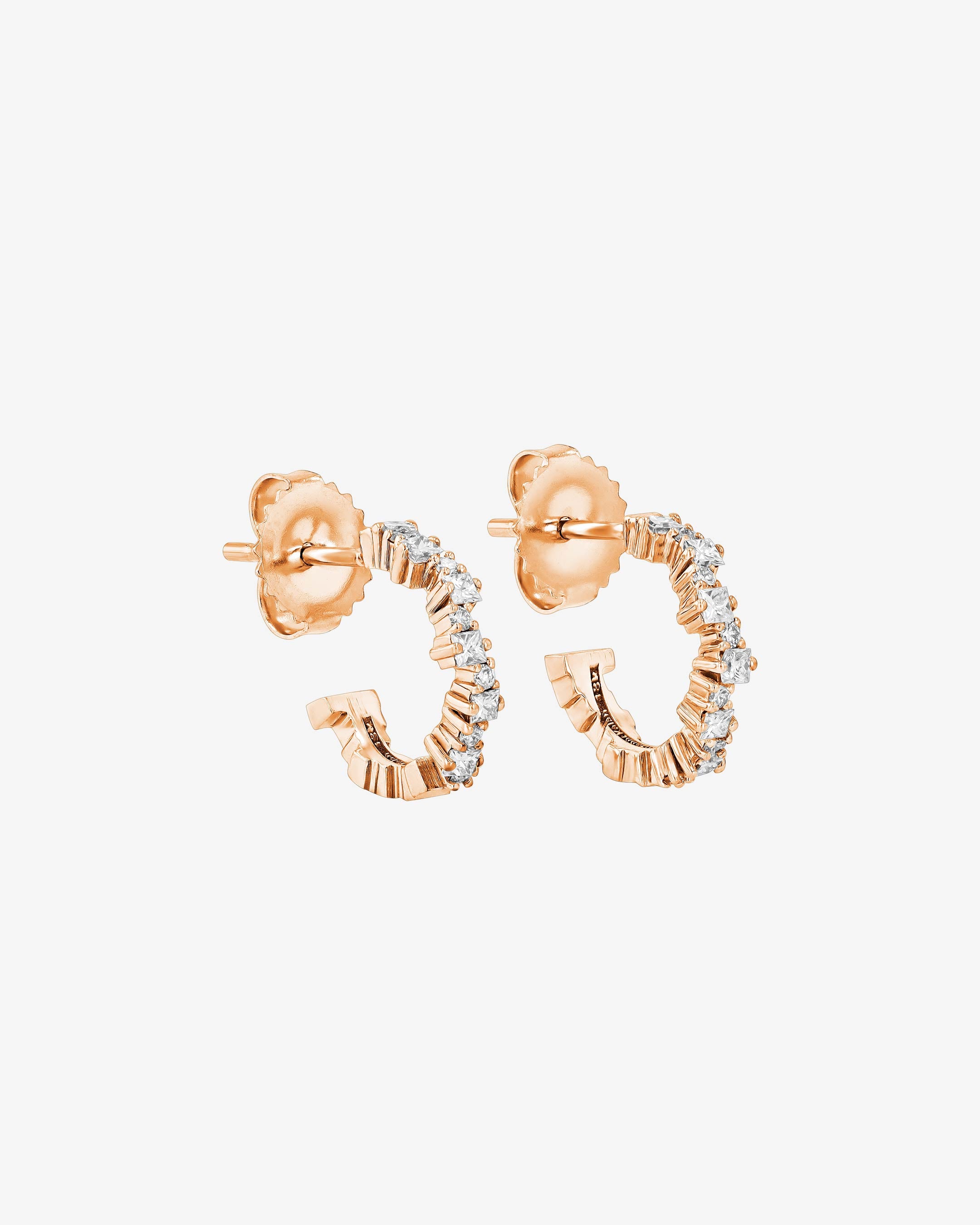 Suzanne Kalan Princess Staggered Diamond Mini Hoops in 18k rose gold