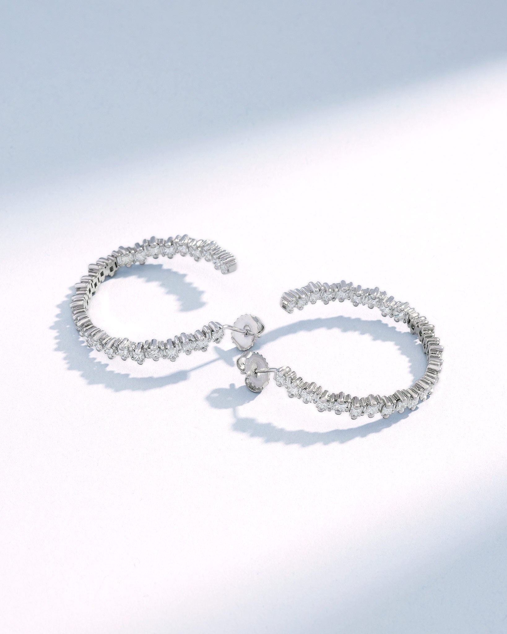 Suzanne Kalan Princess Staggered Diamond Midi Hoops in 18k white gold