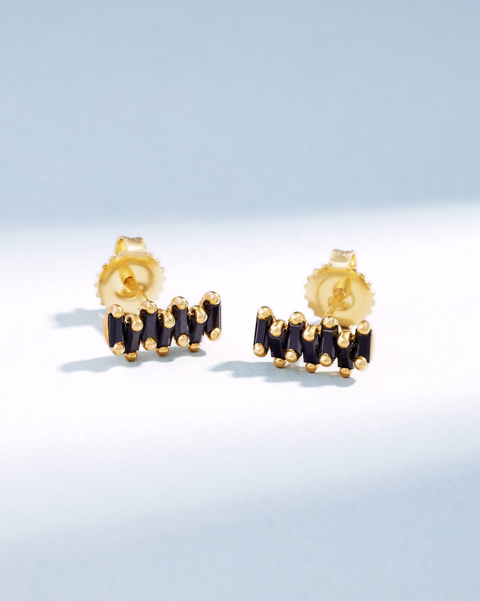 Suzanne Kalan Bold ZigZag Black Sapphire Studs in 18k yellow gold