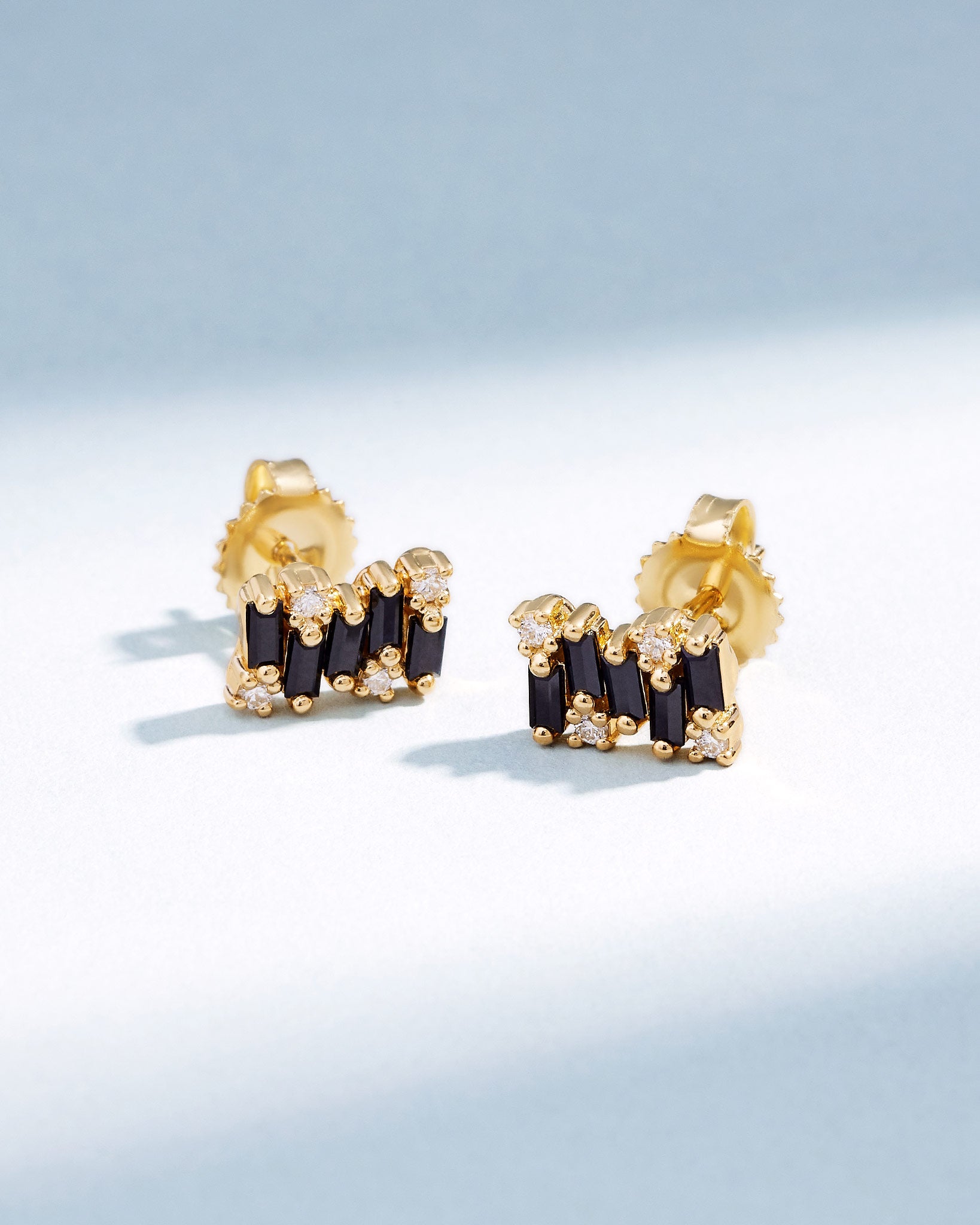 Suzanne Kalan Shimmer Black Sapphire Studs in 18k yellow gold