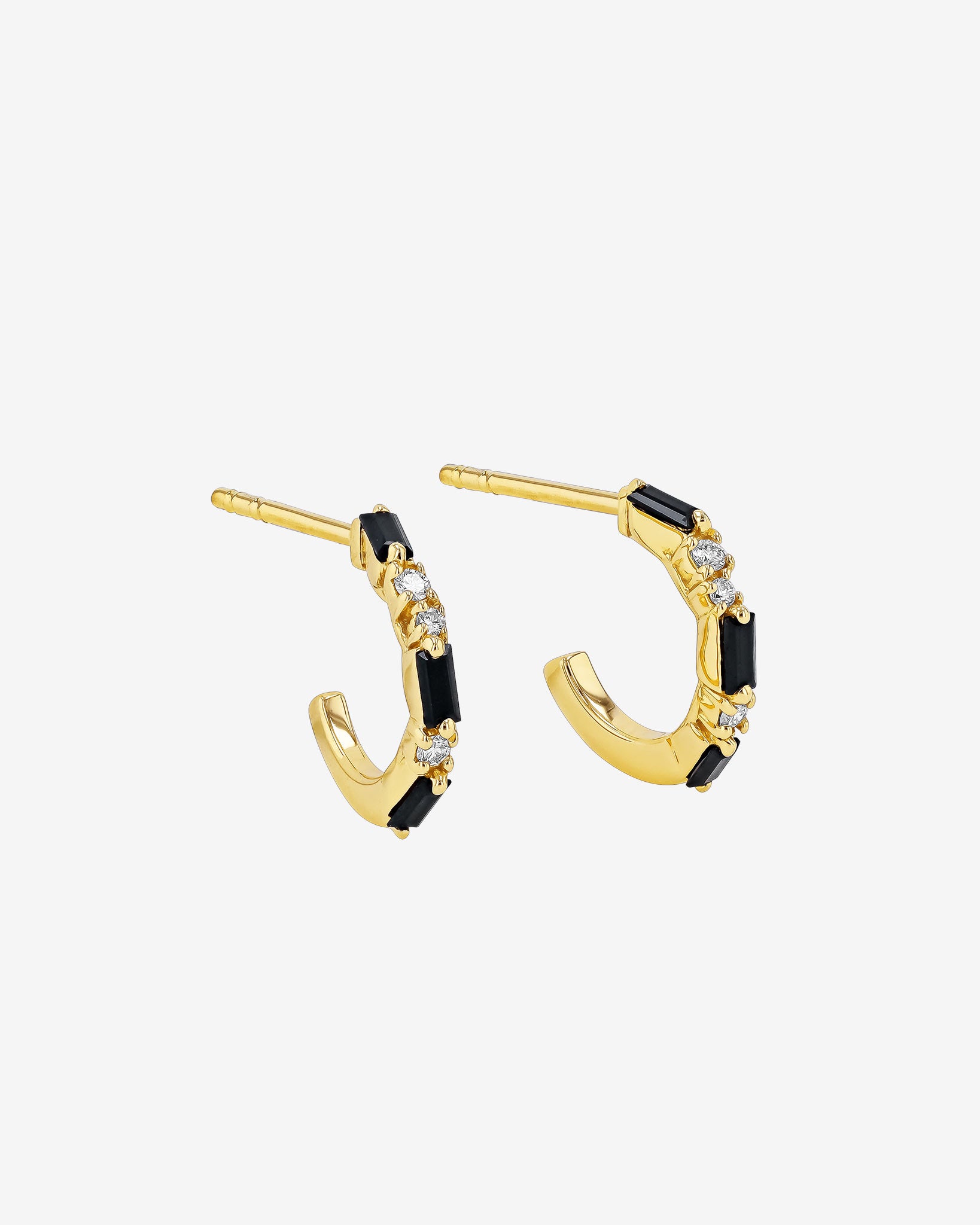 Suzanne Kalan Thin Mix Black Sapphire Mini Hoops in 18k yellow gold