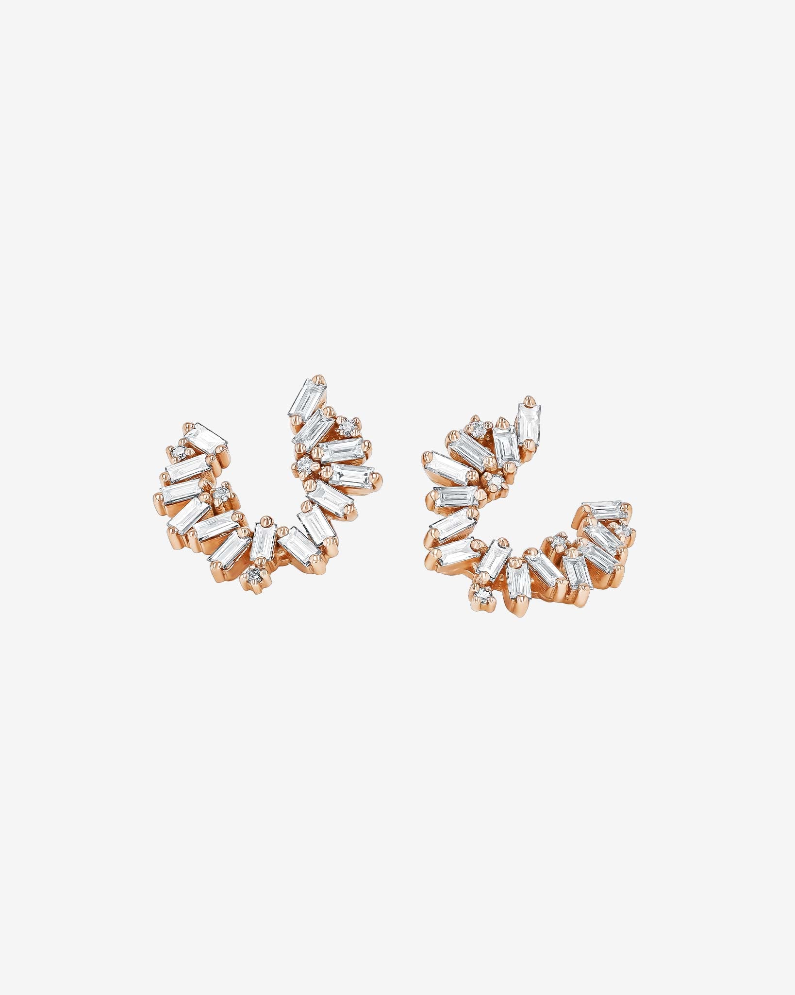 Suzanne Kalan Bold Burst Diamond Sideways Mini Hoops in 18k rose gold