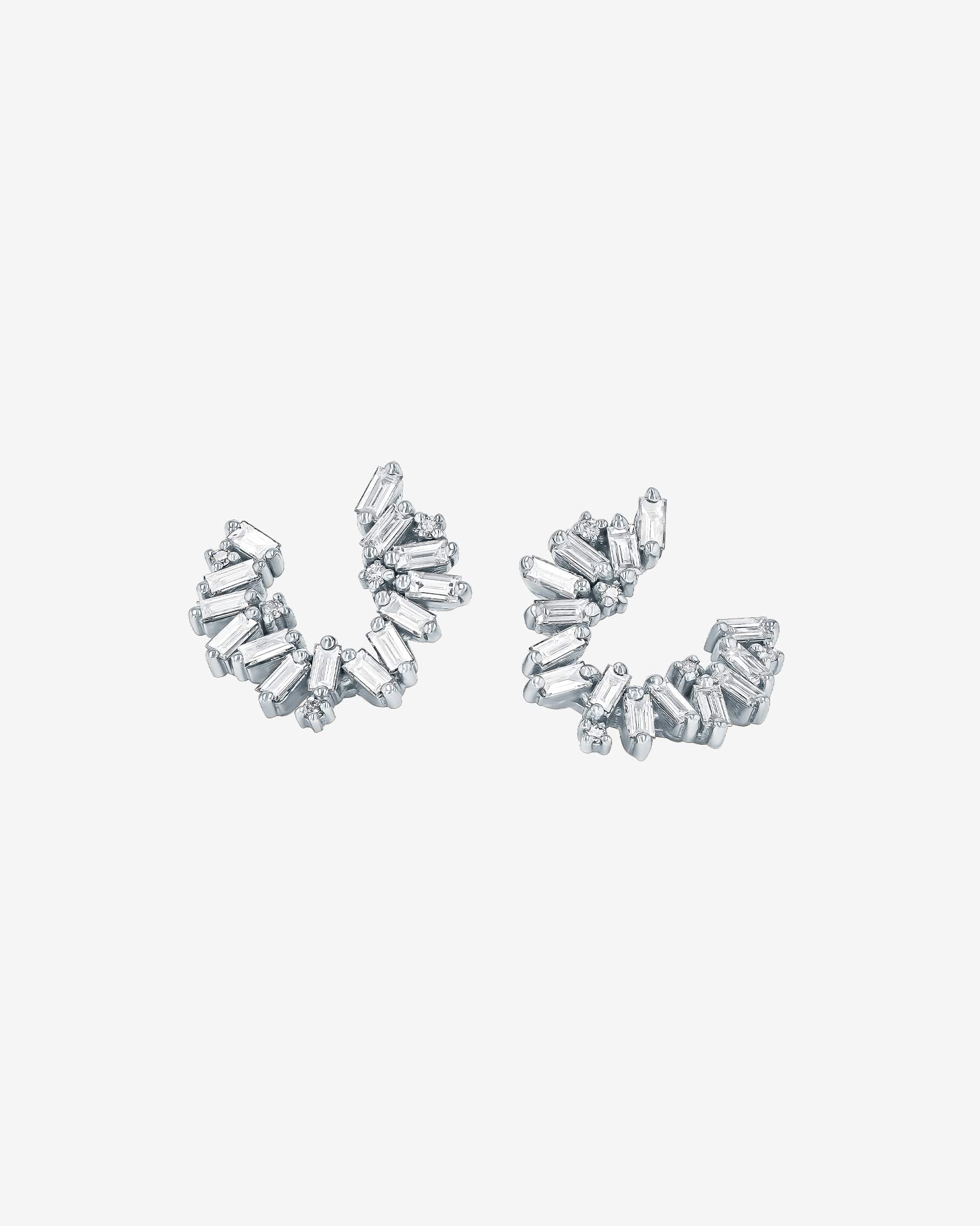 Suzanne Kalan Bold Burst Diamond Sideways Mini Hoops in 18k white gold