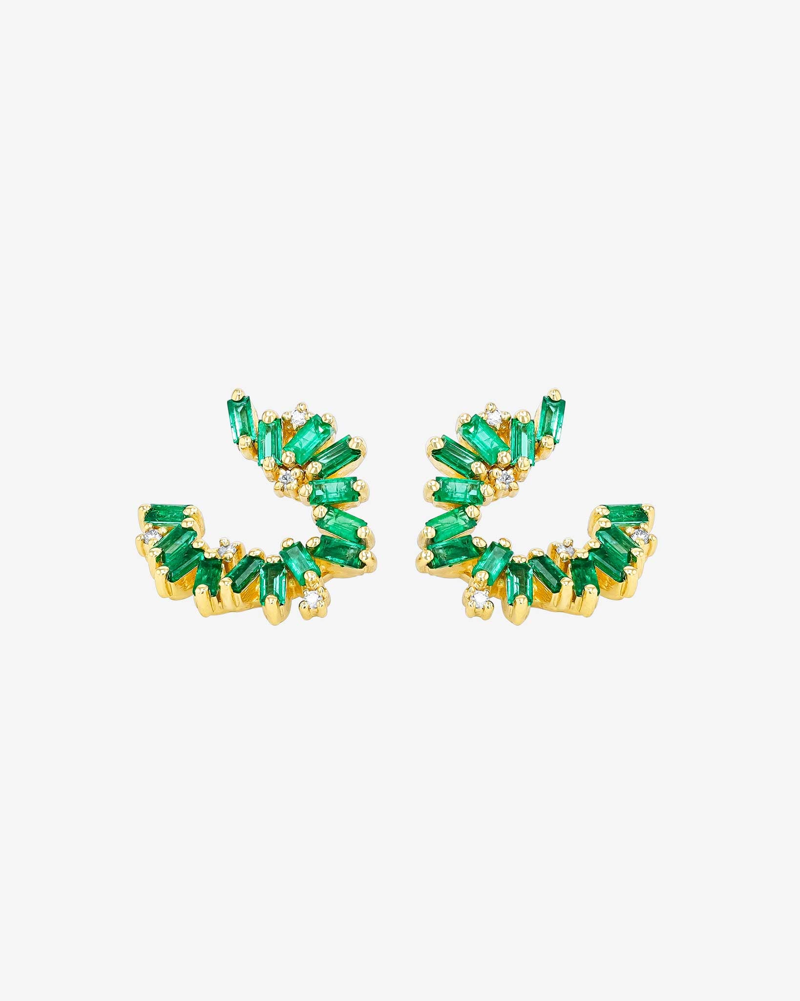 Suzanne Kalan Bold Burst Emeralds Sideways Mini Hoops in 18k yellow gold