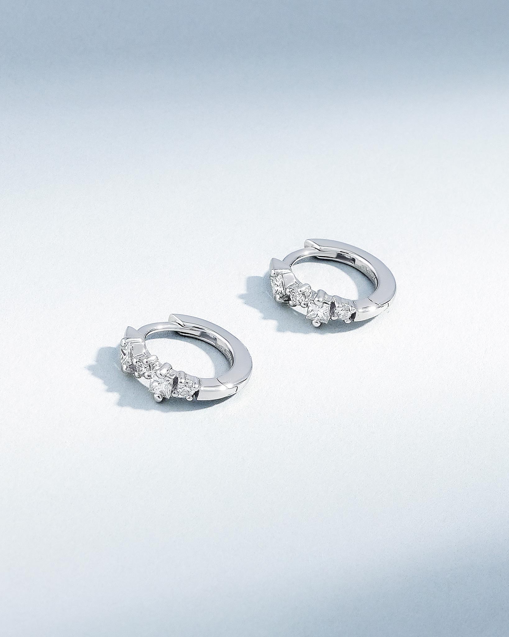 Suzanne Kalan Princess Diamond Mix Huggies in 18k white gold
