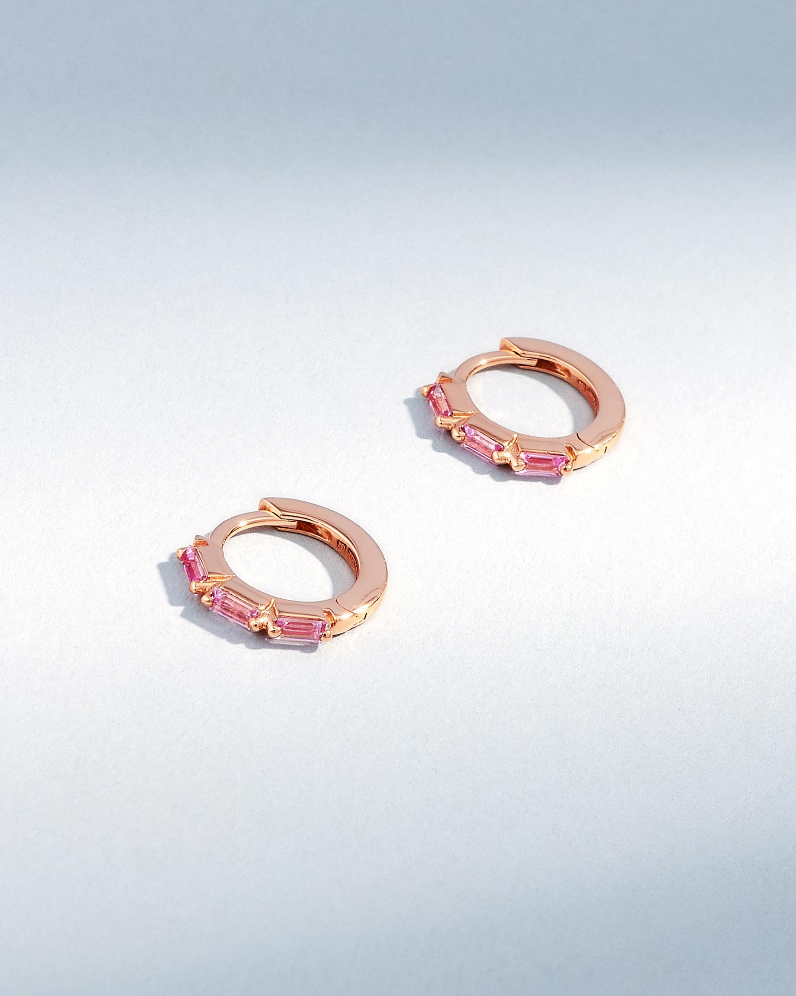 Suzanne Kalan Bold Triple Pink Sapphire Huggies in 18K rose gold