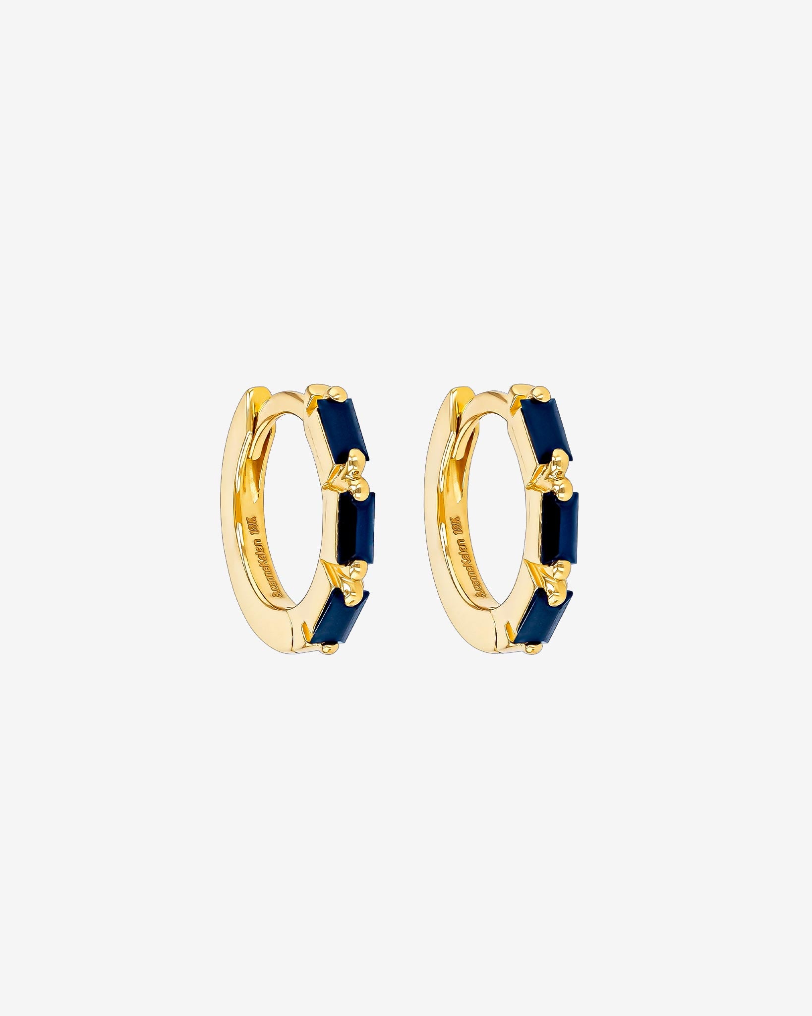 Suzanne Kalan Bold Triple Dark Blue Sapphire Huggies in 18K yellow gold
