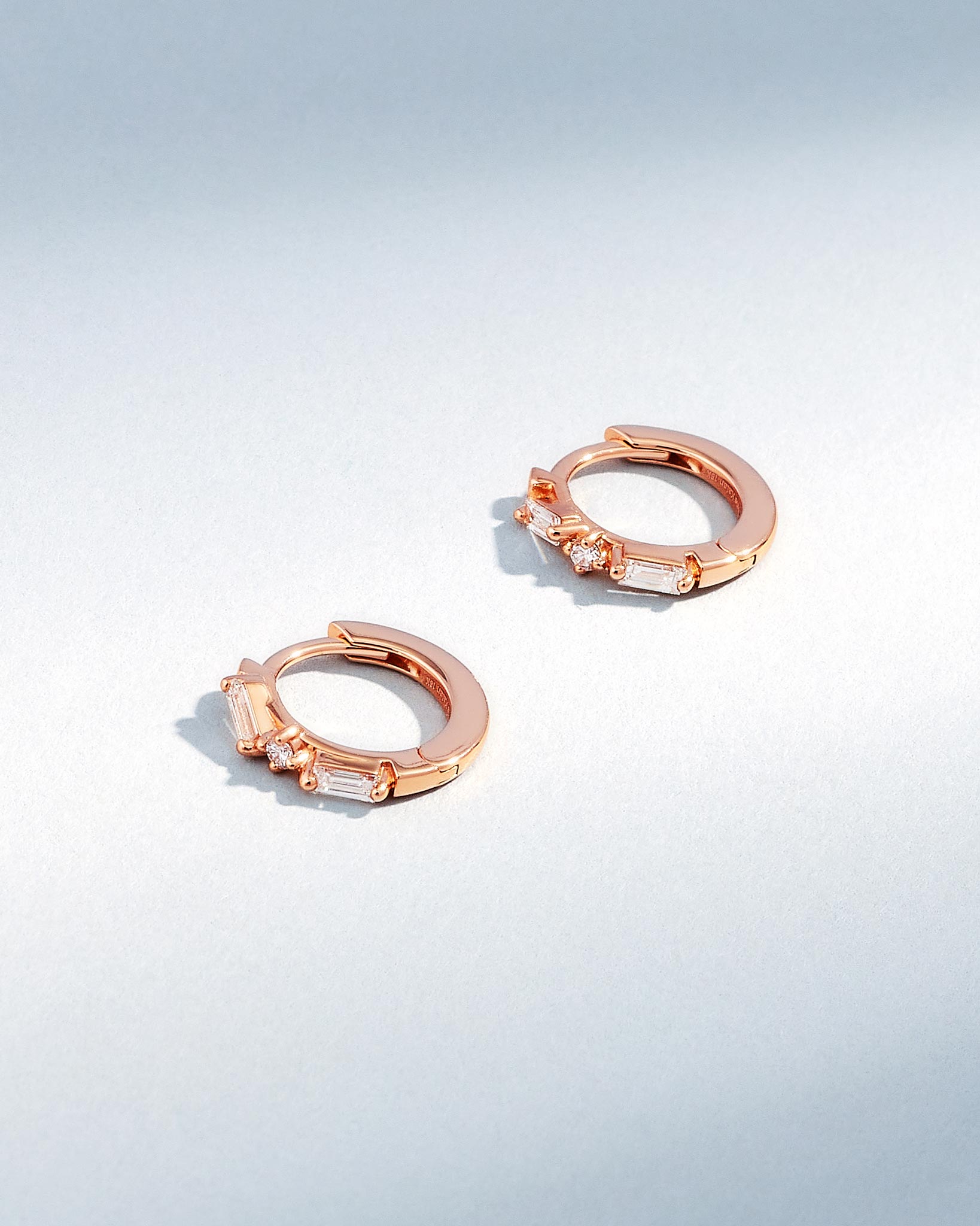 Suzanne Kalan Thin Mix Diamond Huggies in 18k rose gold
