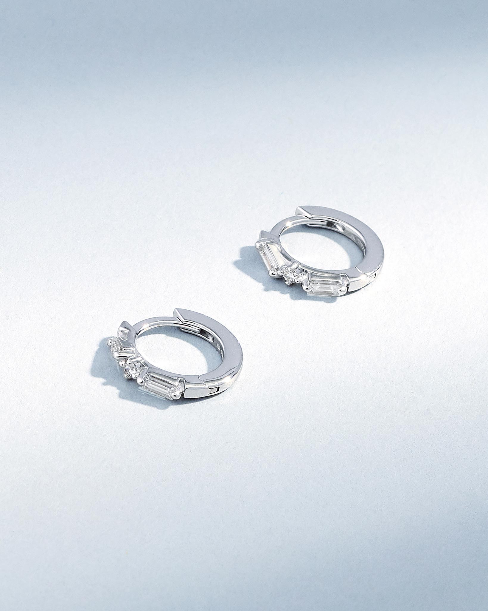 Suzanne Kalan Thin Mix Diamond Huggies in 18k white gold