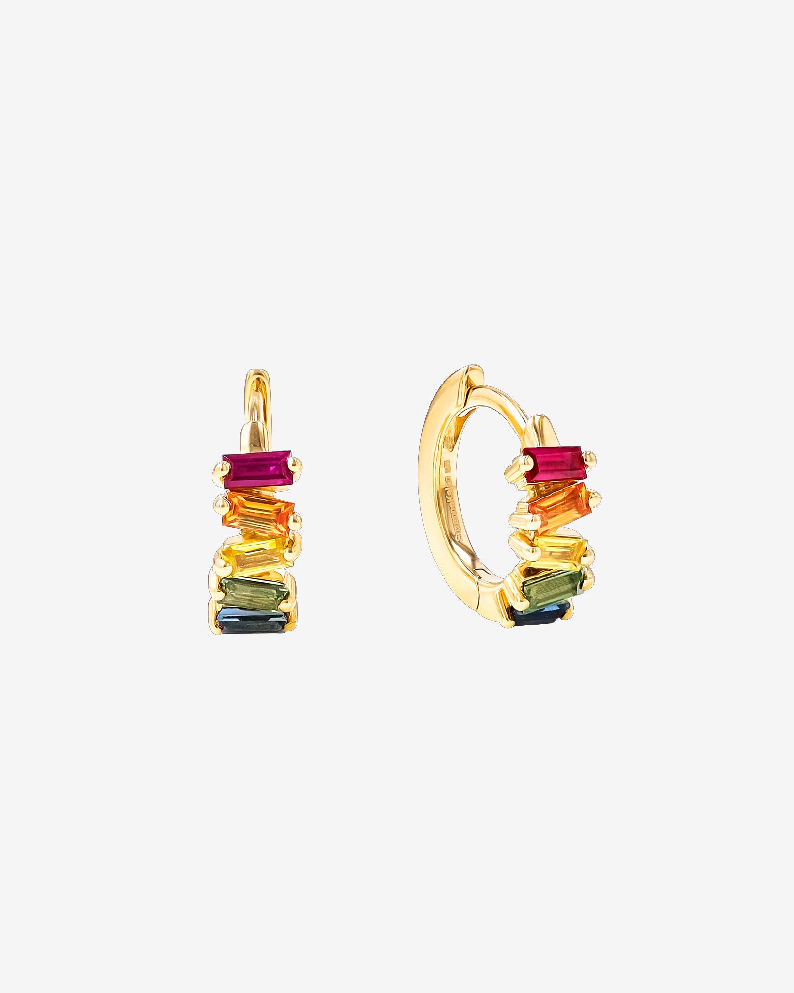 Suzanne Kalan Bold Rainbow Sapphire Huggies in 18K yellow gold