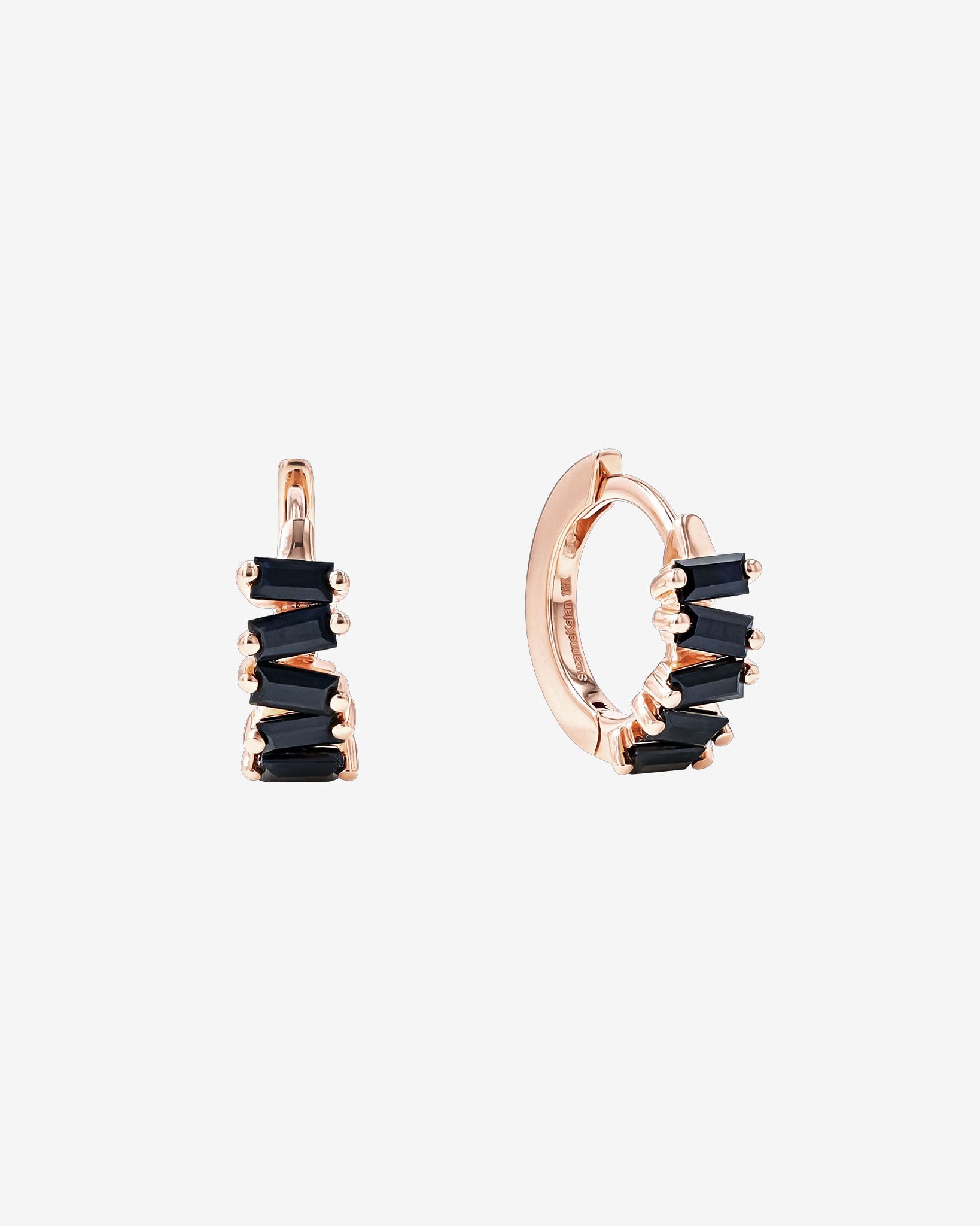 Suzanne Kalan Bold Black Sapphire Huggies in 18k rose gold