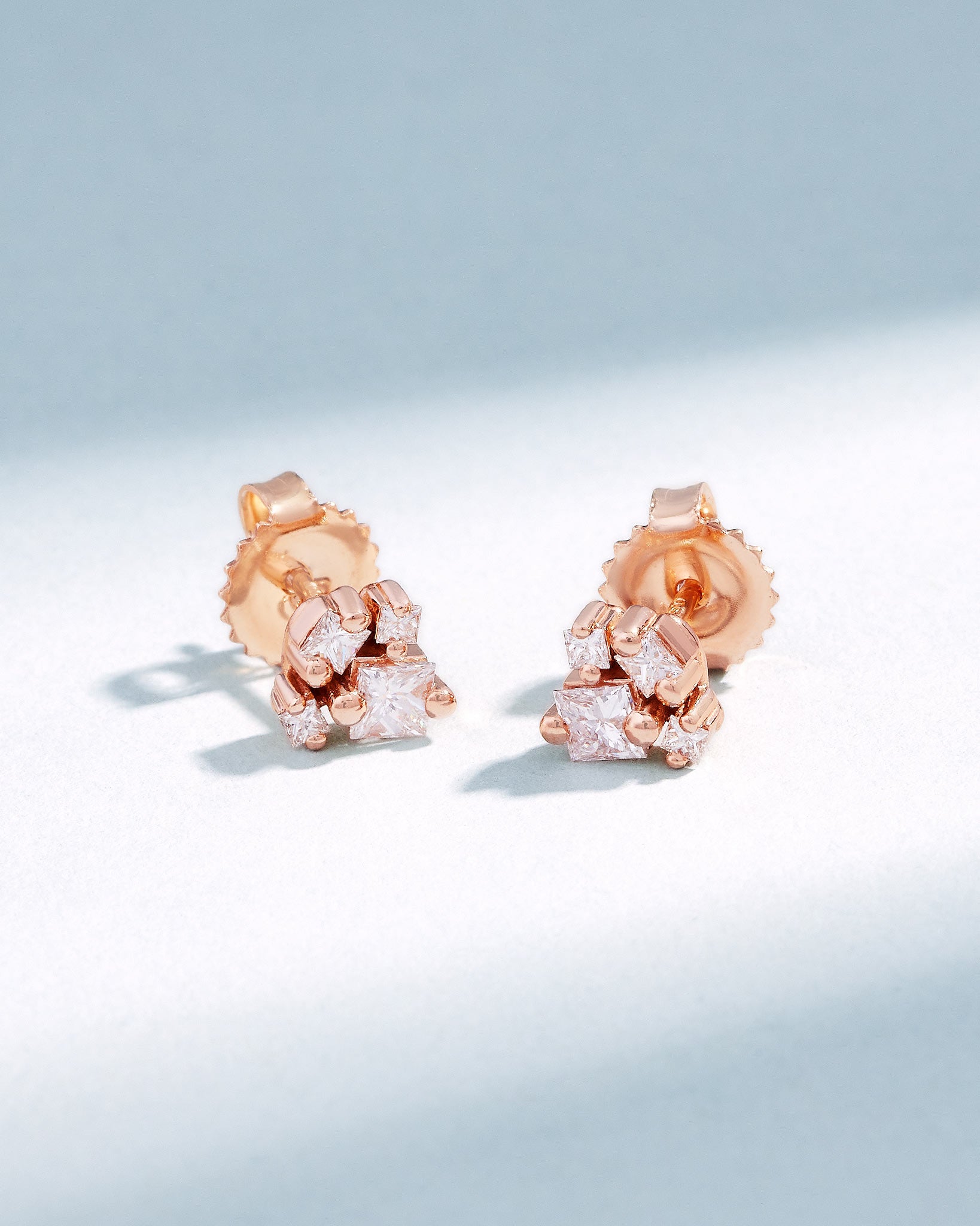 Suzanne Kalan Princess Cluster Diamond Studs in 18k rose gold