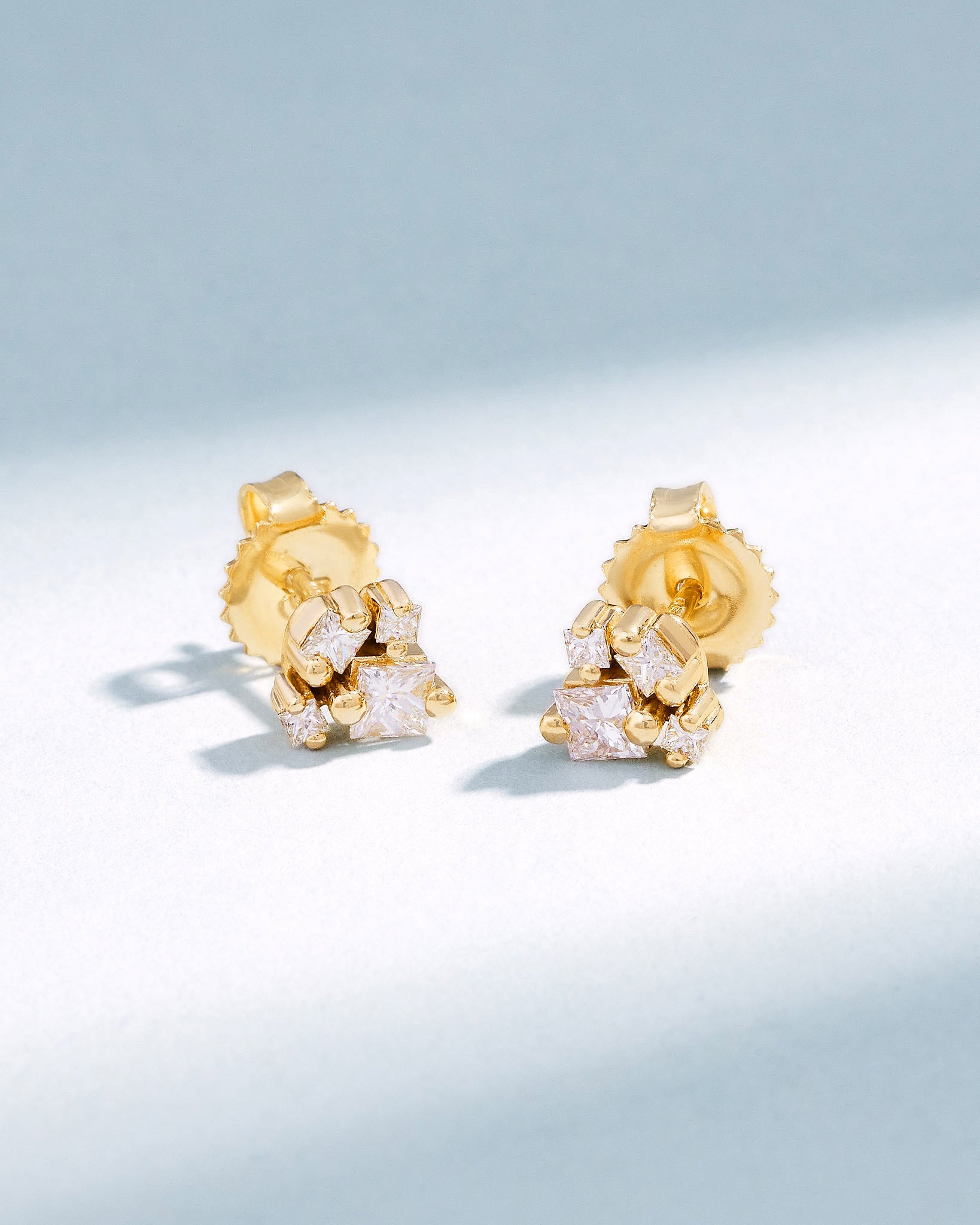 Suzanne Kalan Princess Cluster Diamond Studs in 18k yellow gold