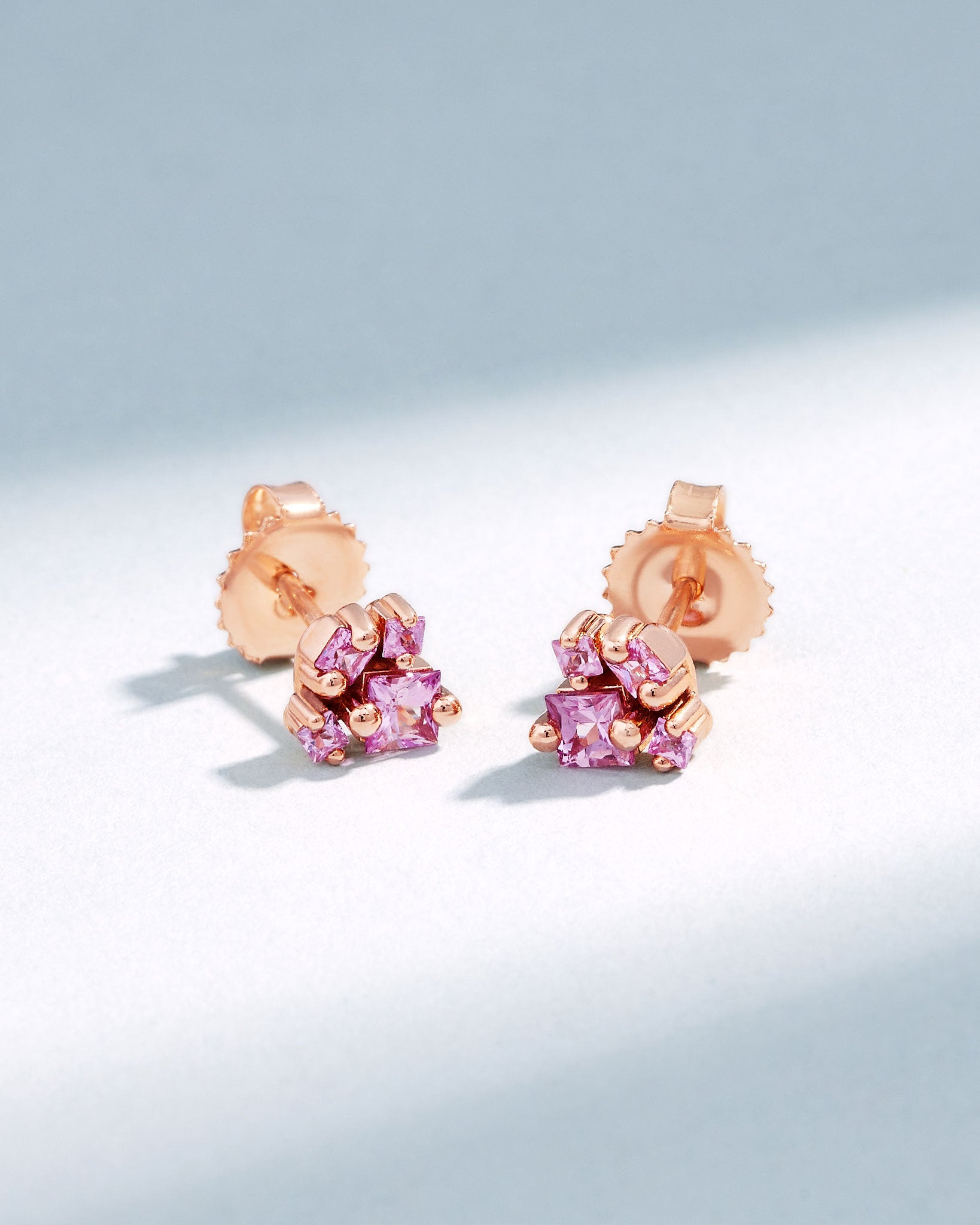 Suzanne Kalan Princess Cluster Pink Sapphire Studs in 18k rose gold