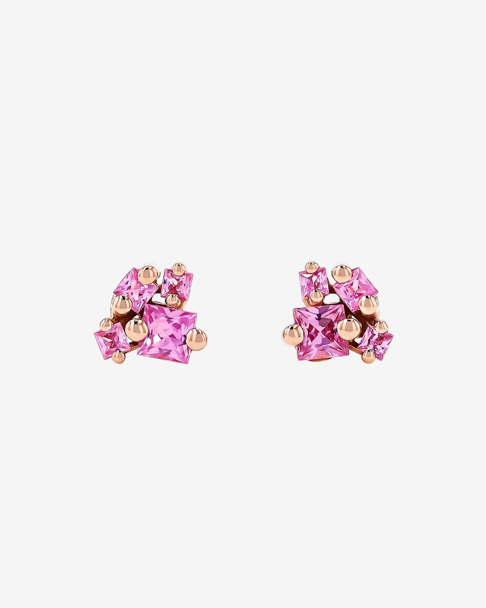 Suzanne Kalan Princess Cluster Pink Sapphire Studs in 18k rose gold