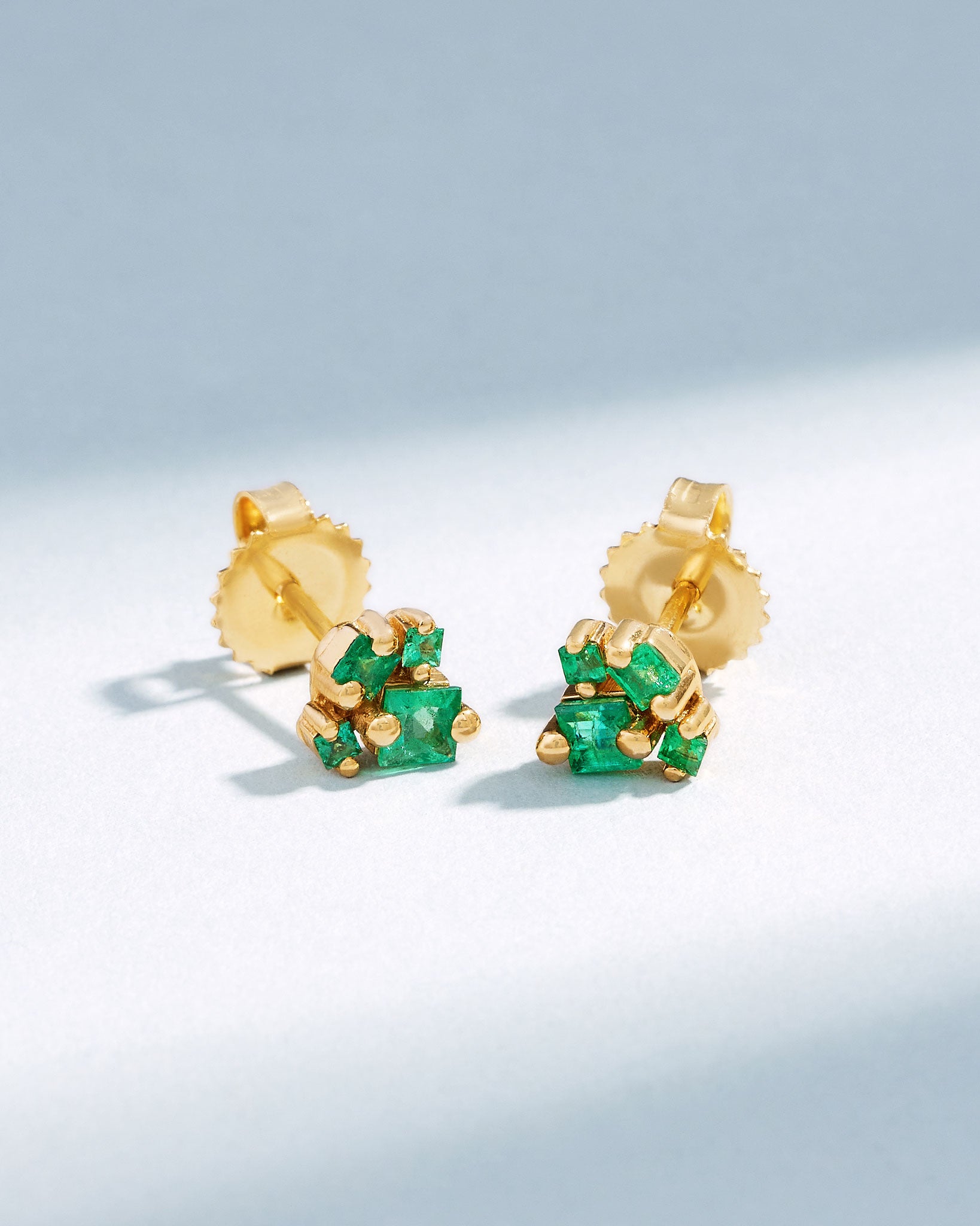 Suzanne Kalan Princess Cluster Emerald Studs in 18k yellow gold