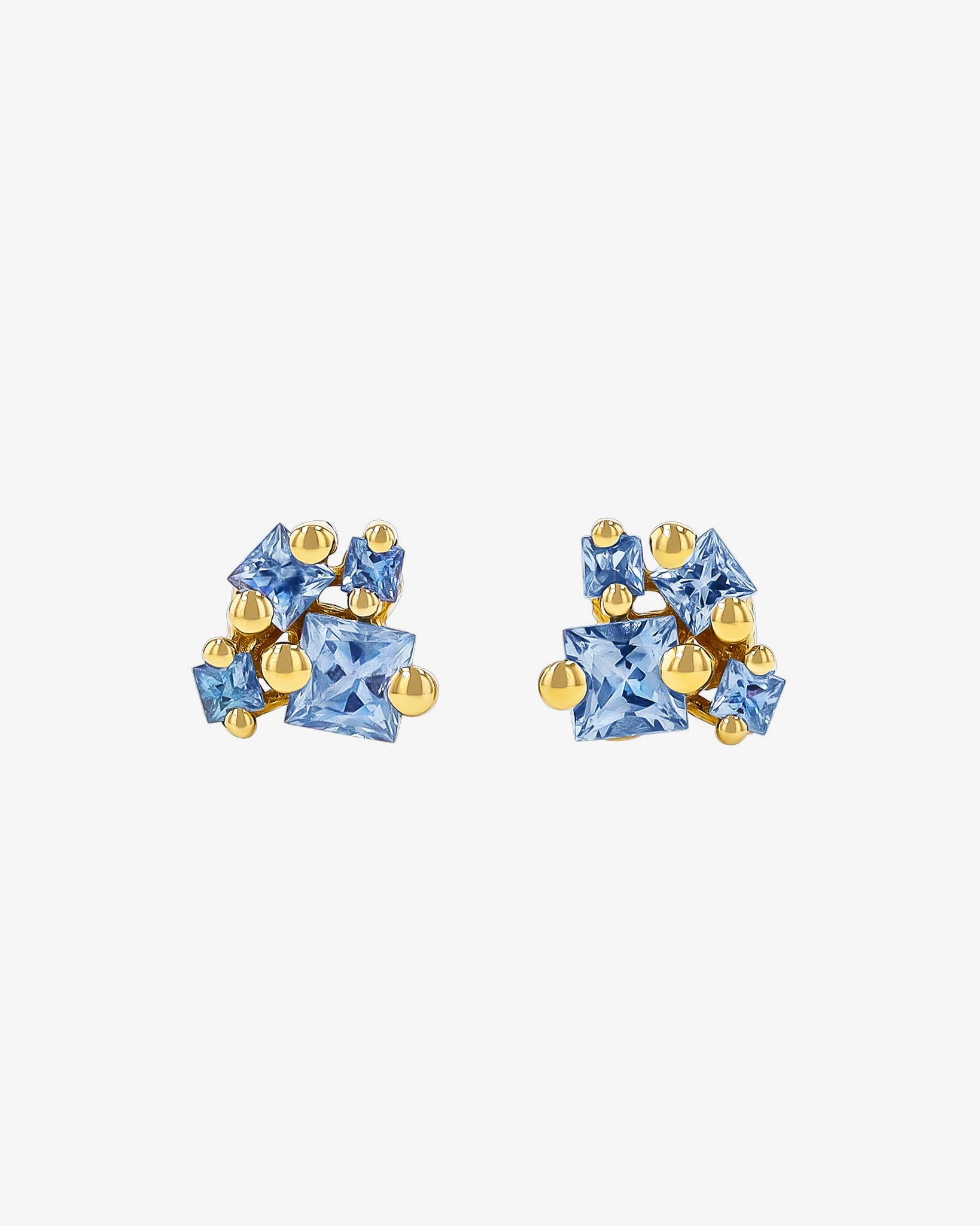 Suzanne Kalan Princess Cluster Light Blue Sapphire Studs in 18k yellow gold