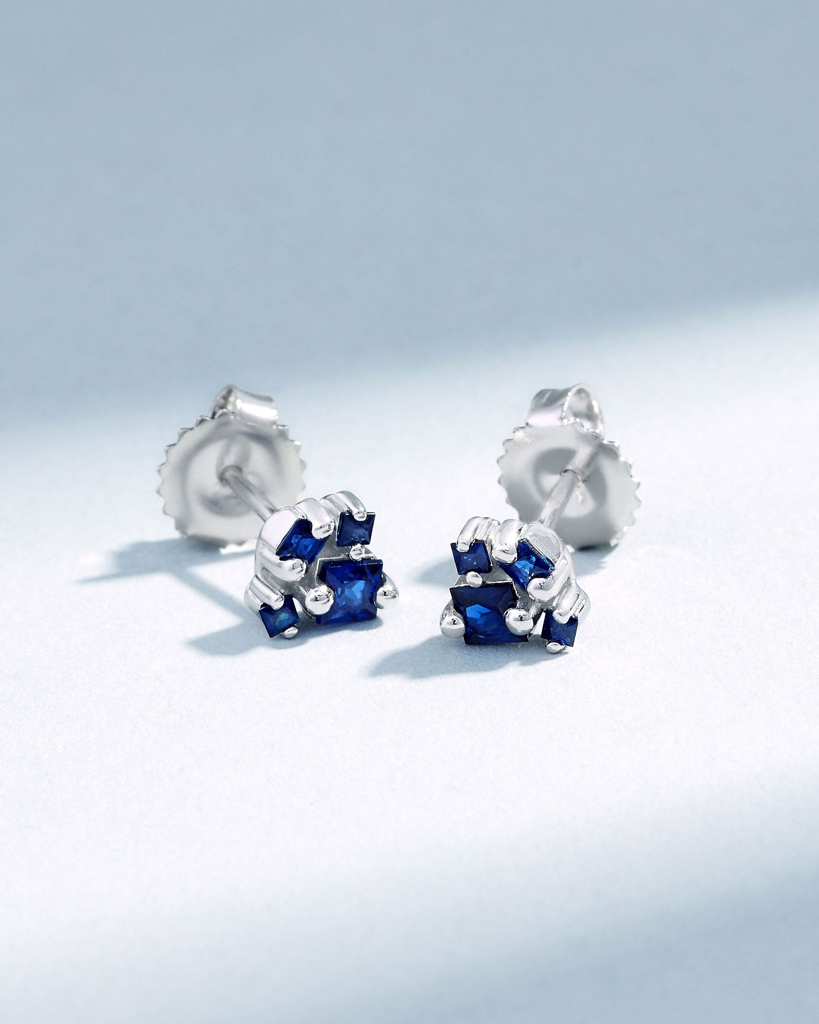 Suzanne Kalan Princess Cluster Dark Blue Sapphire Studs in 18k white gold