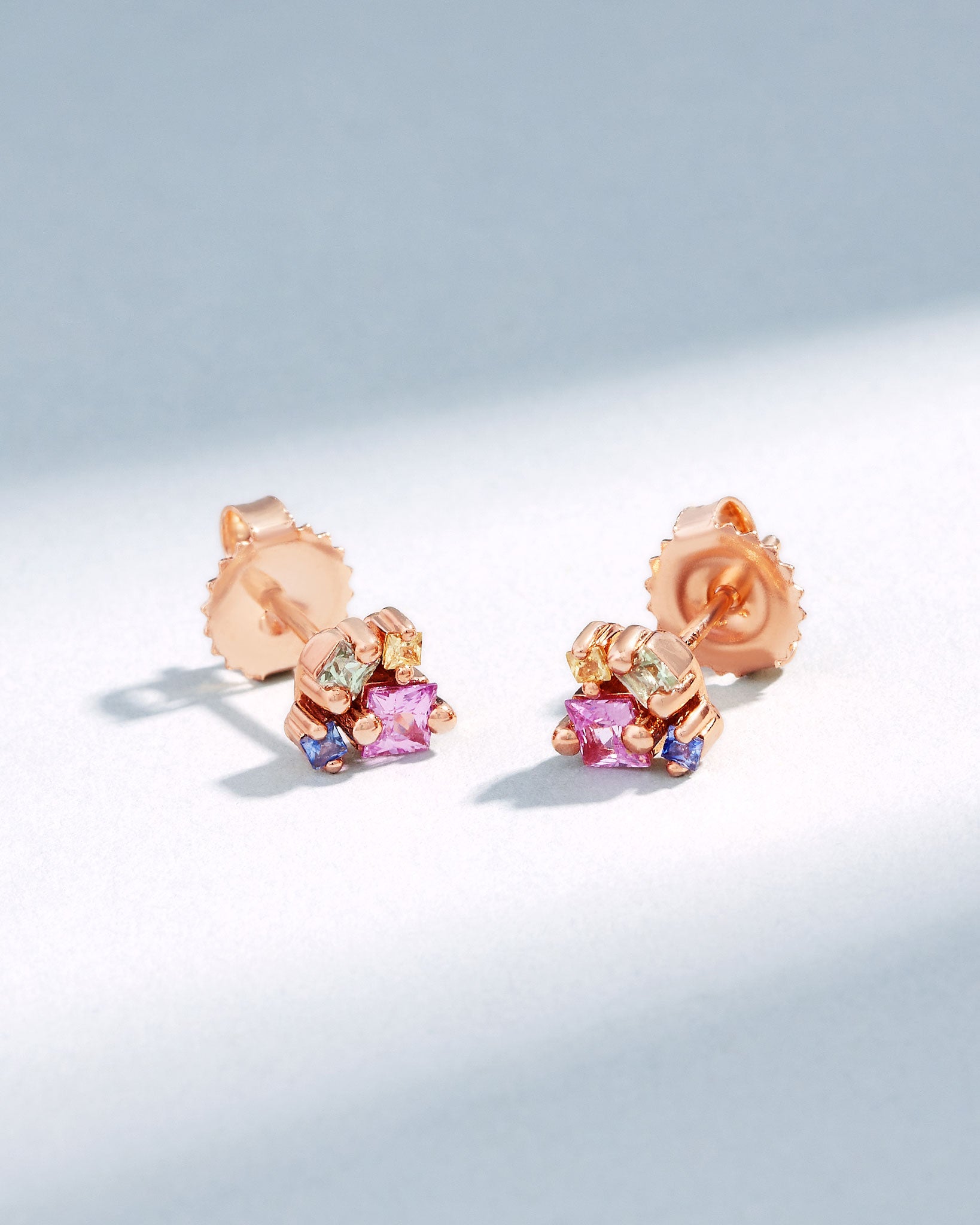 Suzanne Kalan Princess Cluster Pastel Sapphire Studs in 18k rose gold