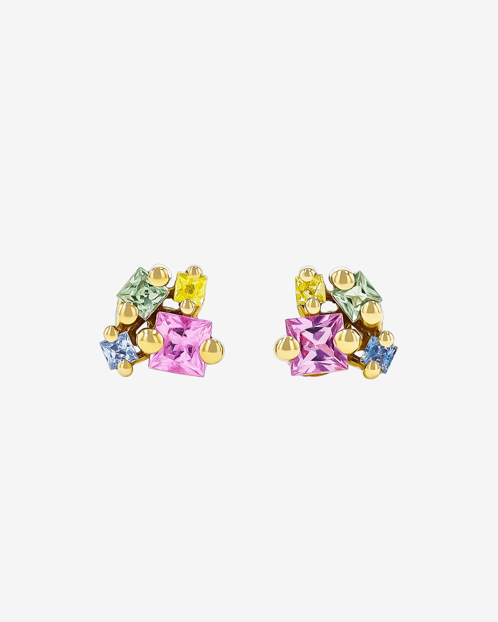Suzanne Kalan Princess Cluster Pastel Sapphire Studs in 18k yellow gold