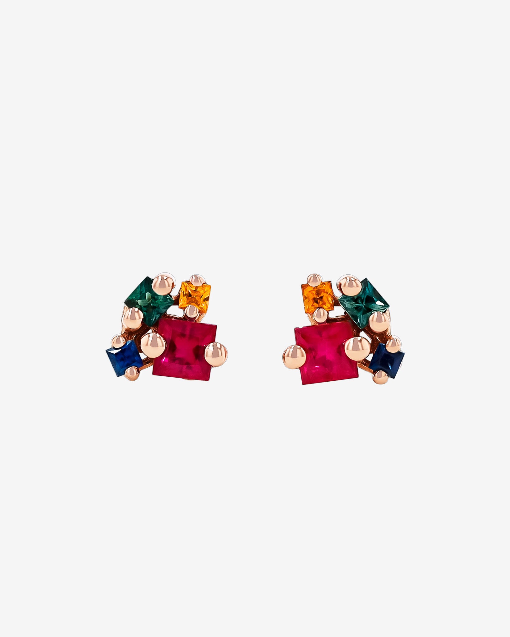 Suzanne Kalan Princess Cluster Rainbow Sapphire Studs in 18k rose gold