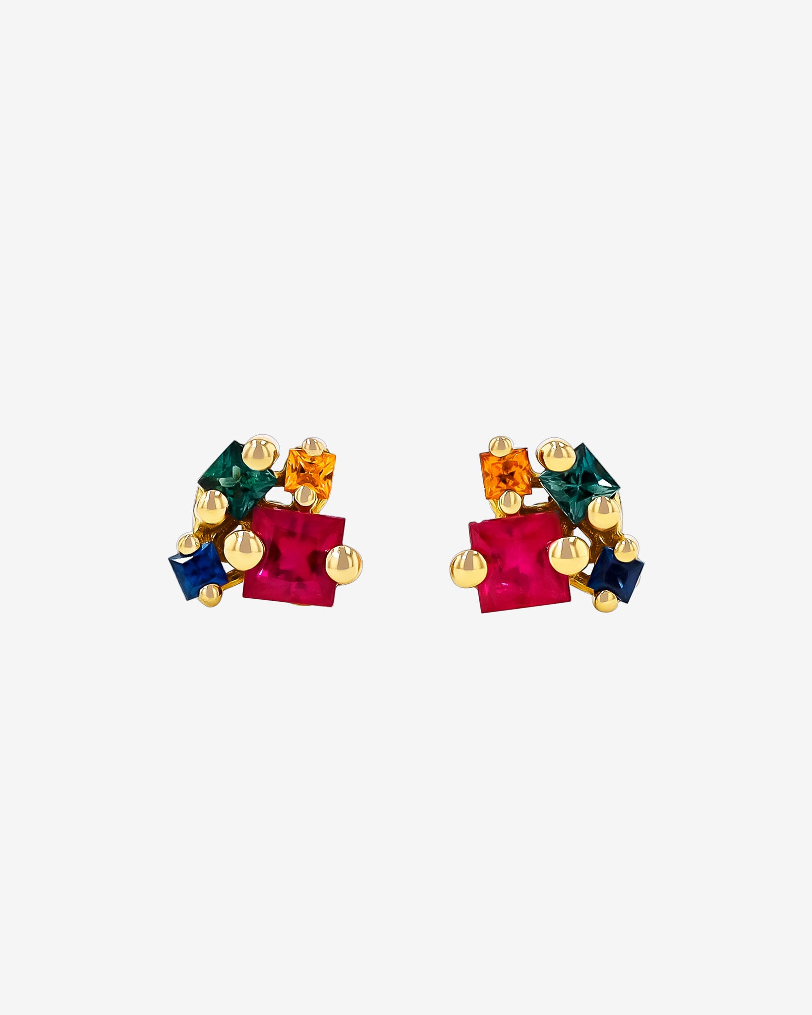 Suzanne Kalan Princess Cluster Rainbow Sapphire Studs in 18k yellow gold