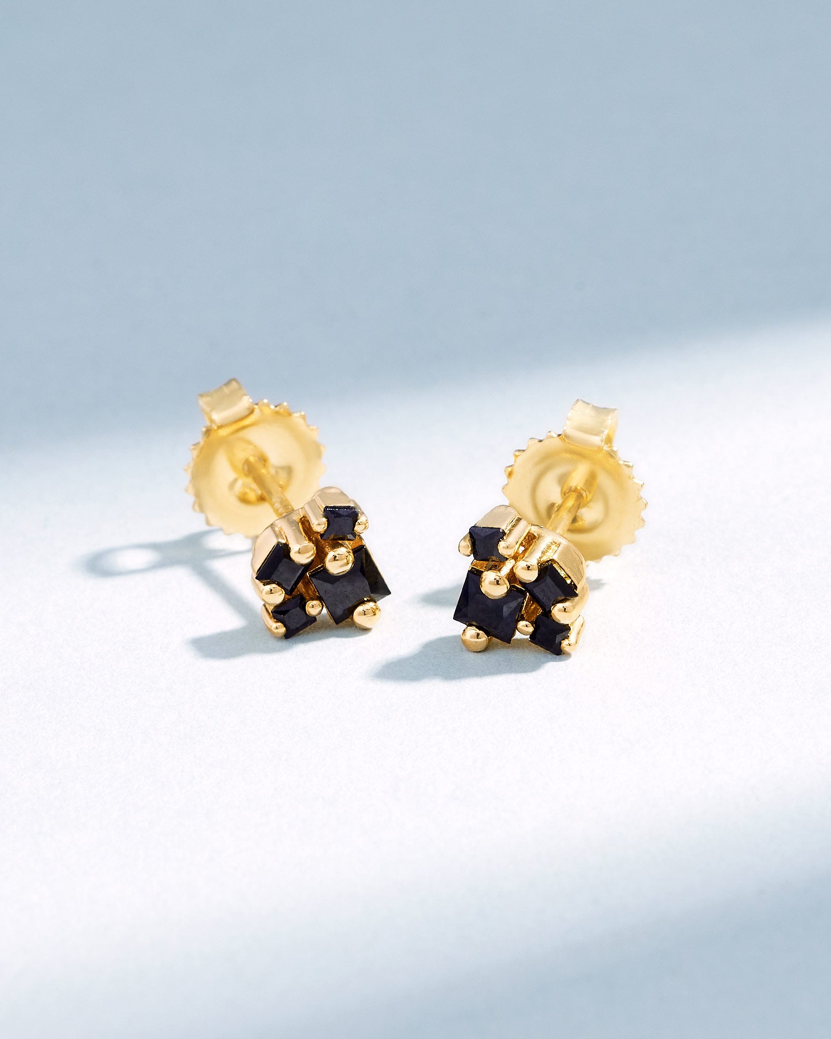 Suzanne Kalan Princess Black Sapphire Cluster Studs in 18k yellow gold