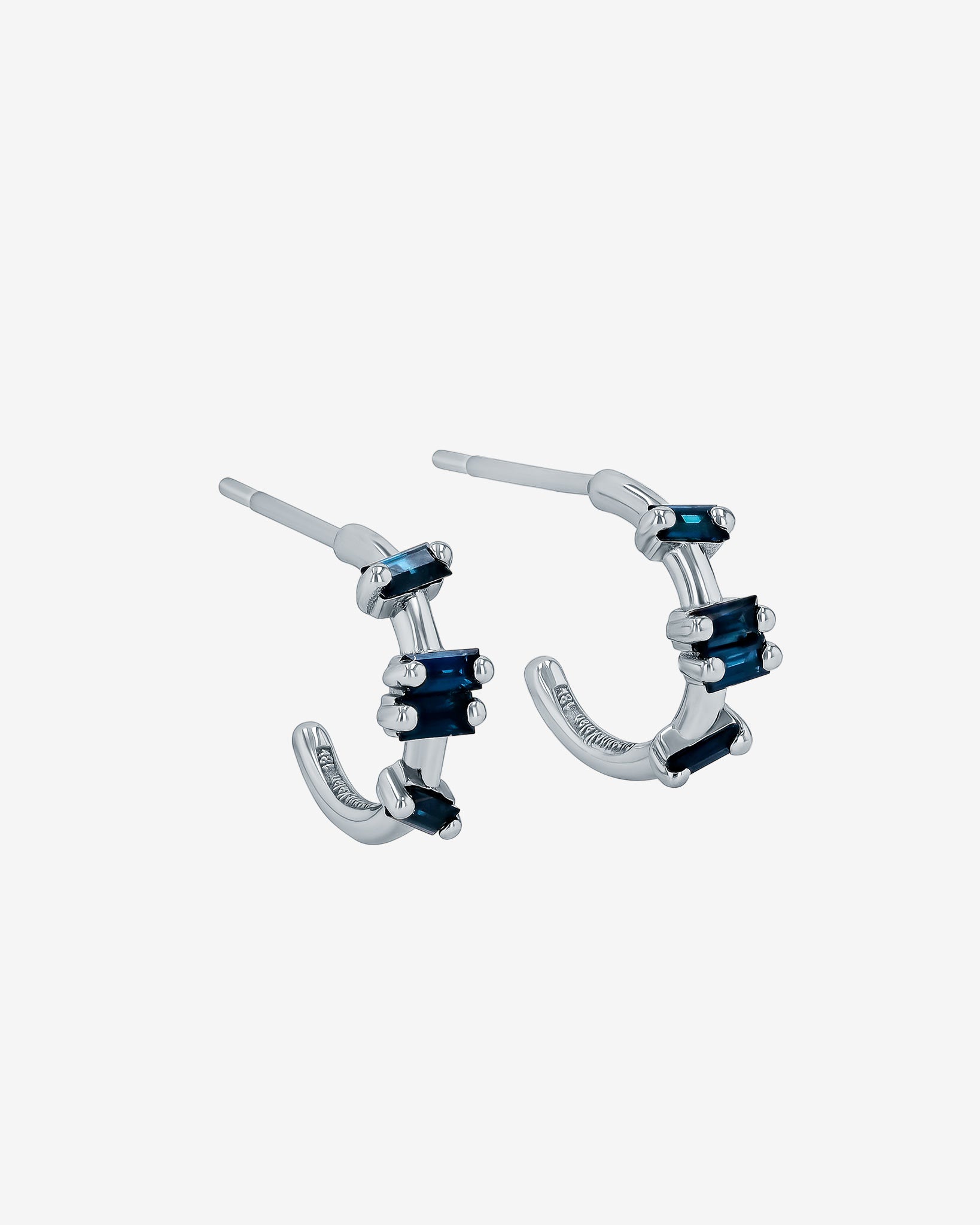 Suzanne Kalan Bold Dark Blue Sapphire Barbwire Mini Hoops in 18k white gold