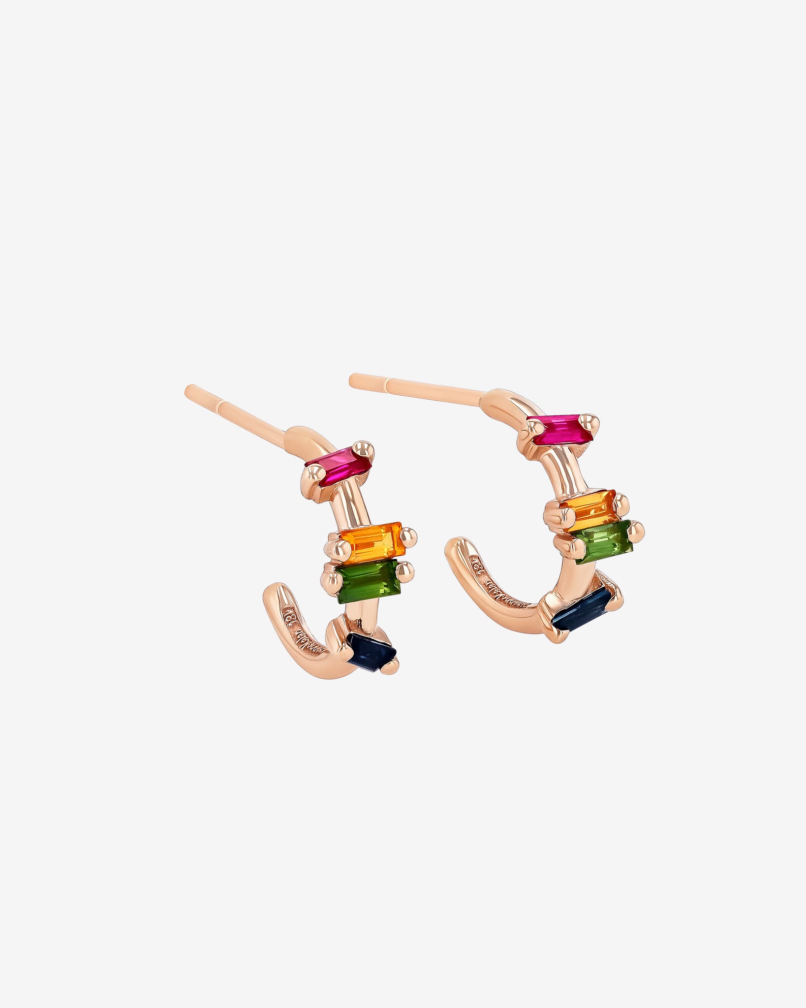 Suzanne Kalan Bold Rainbow Sapphire Barbwire Mini Hoops in 18k rose gold