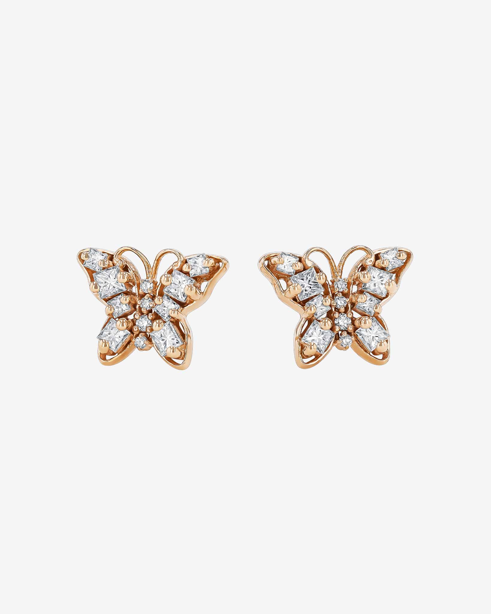 Suzanne Kalan Princess Diamond Mini Butterfly Studs in 18k rose gold