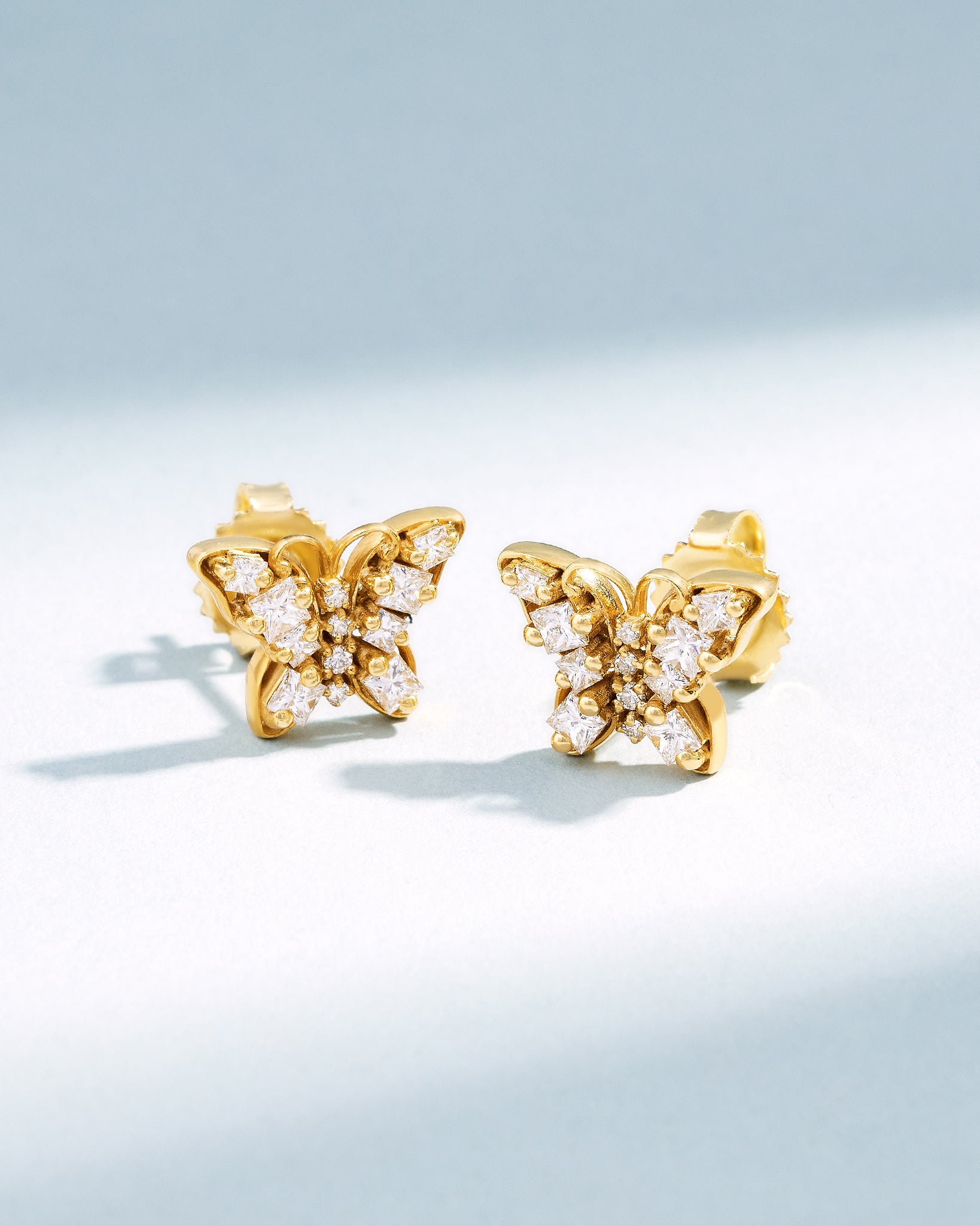 Suzanne Kalan Princess Diamond Mini Butterfly Studs in 18k yellow gold