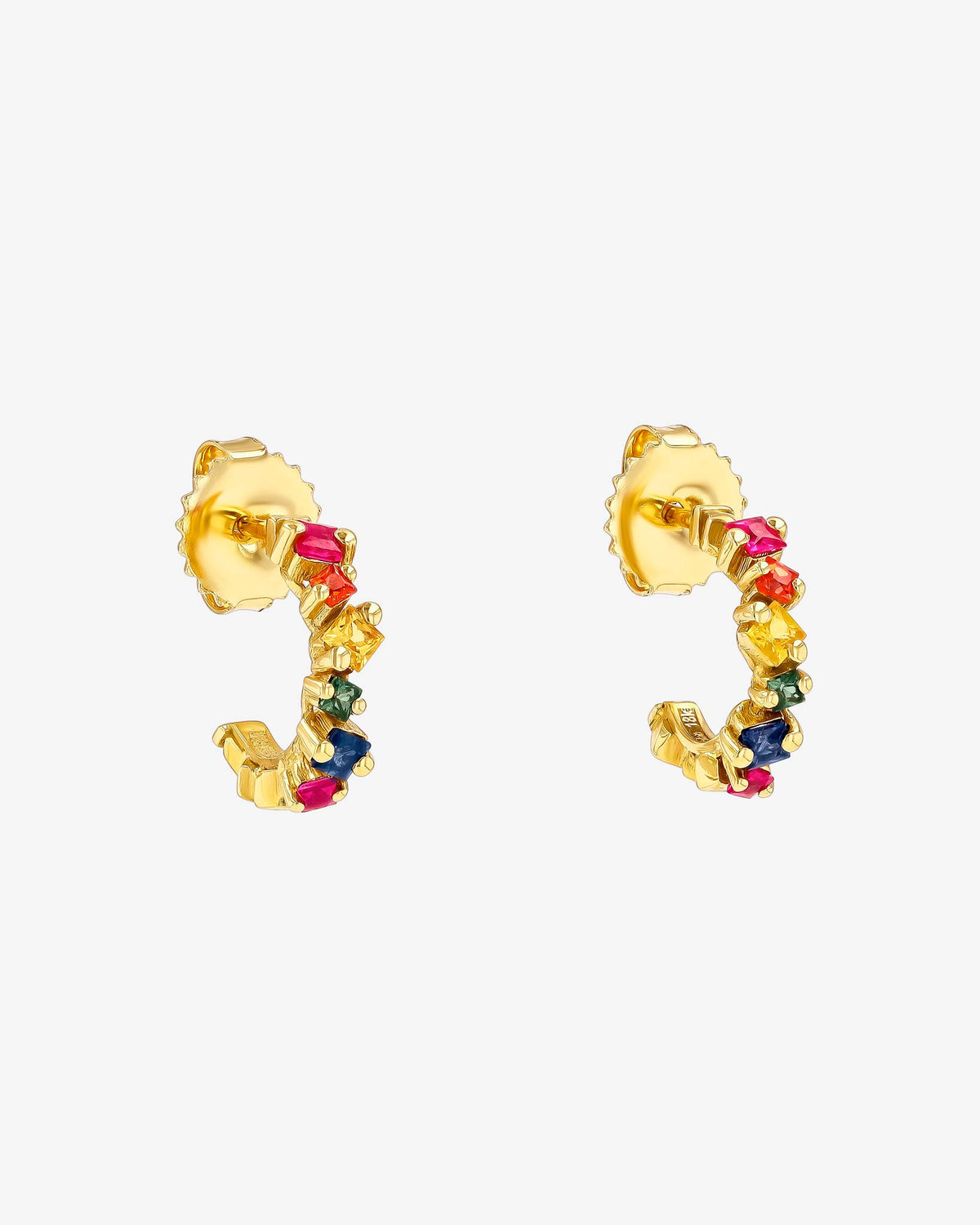 Suzanne Kalan Golden Rainbow Sapphire Mini Hoops in 18k yellow gold
