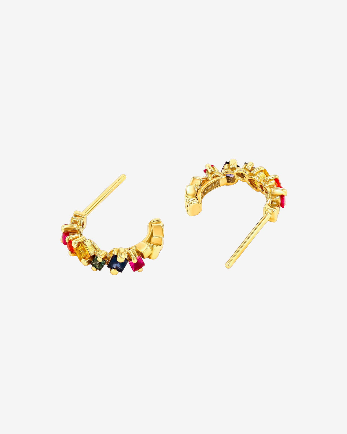 Suzanne Kalan Golden Rainbow Sapphire Mini Hoops in 18k yellow gold
