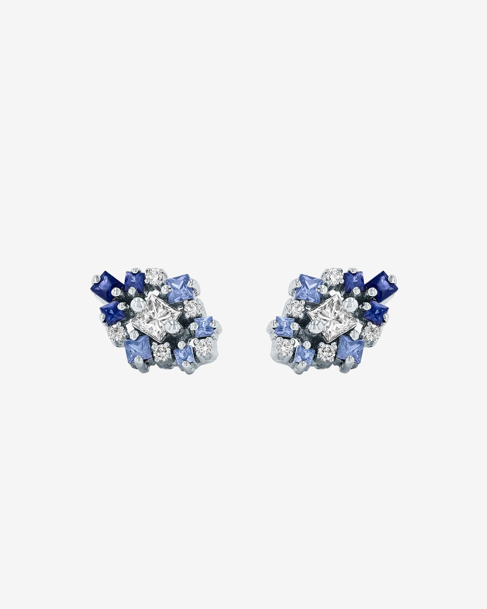 Suzanne Kalan La Fantaisie Star Blue Ombre Sapphire Studs in 18k white gold