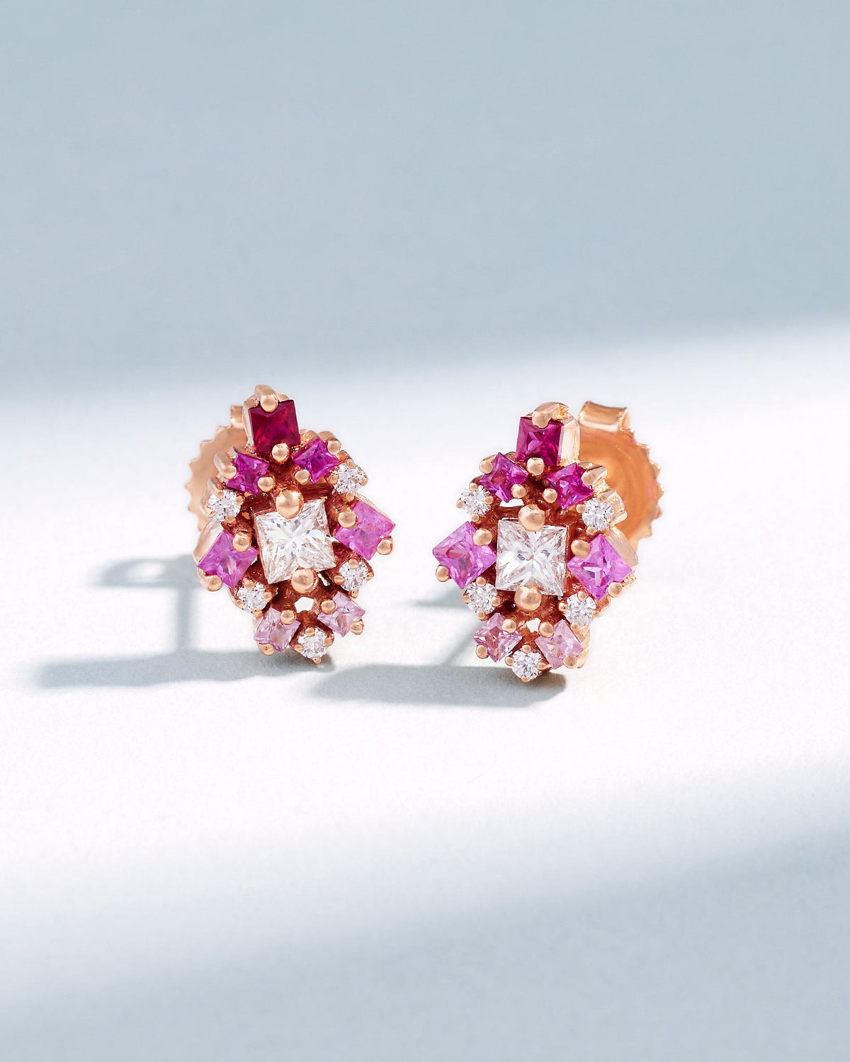 Suzanne Kalan La Fantaisie Star Pink Ombre Sapphire Studs in 18k rose gold