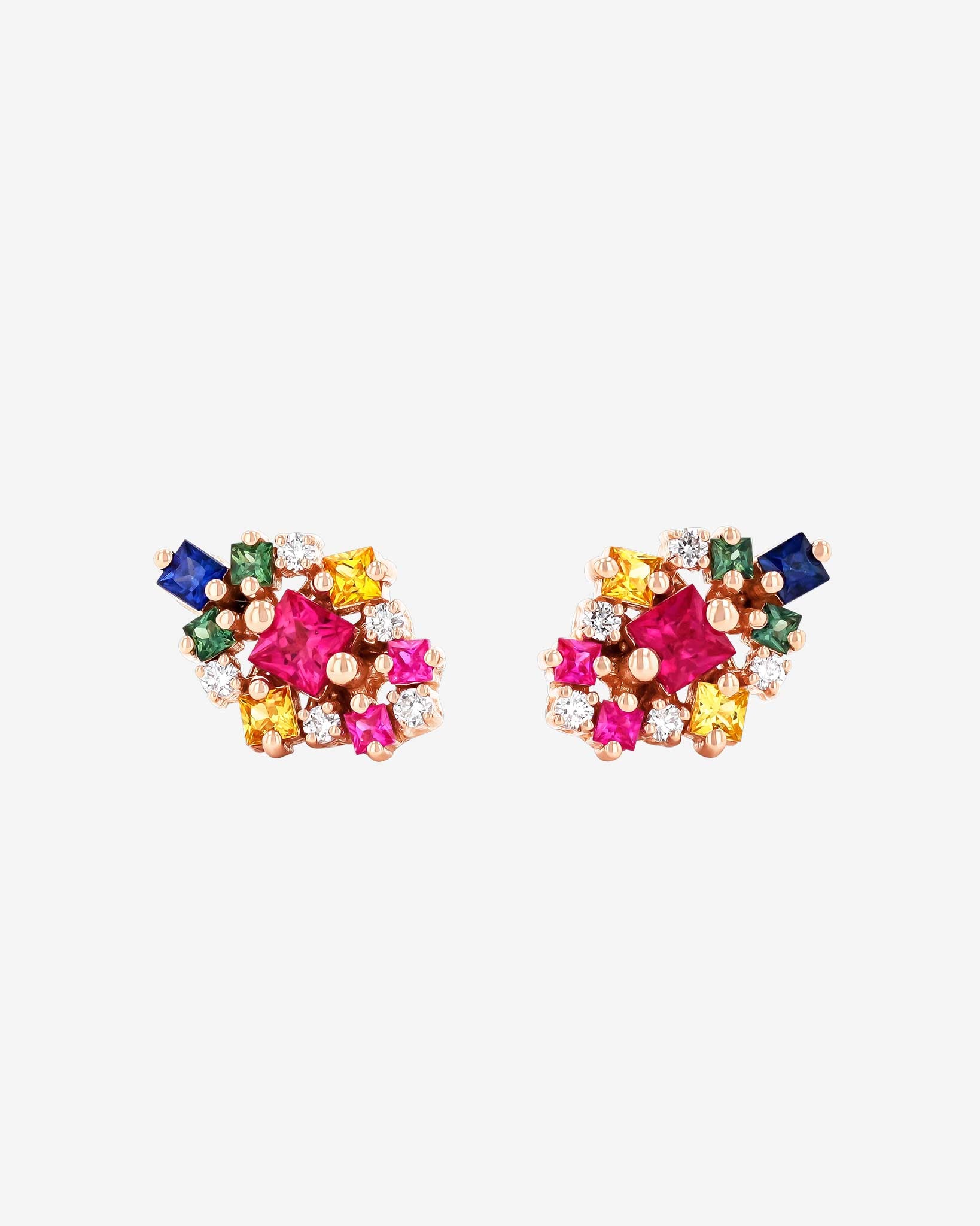 Suzanne Kalan La Fantaisie Star Rainbow Sapphire Studs in 18k rose gold