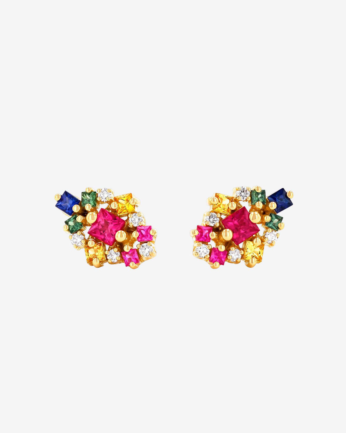 Suzanne Kalan La Fantaisie Star Rainbow Sapphire Studs in 18k yellow gold