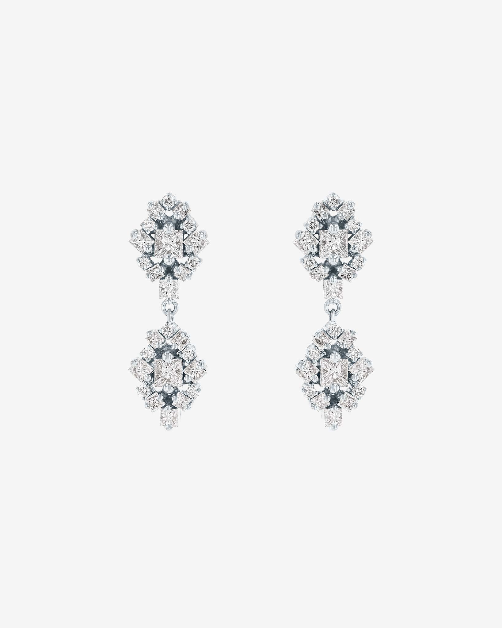 Suzanne Kalan La Fantaisie Double Star Diamond Drop Earrings 18k white gold