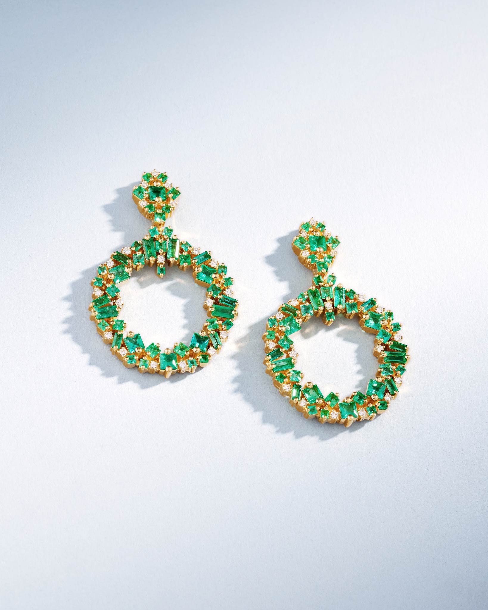 Suzanne Kalan La Fantaisie Eclipse Emerald Drop Earrings in 18k yellow gold