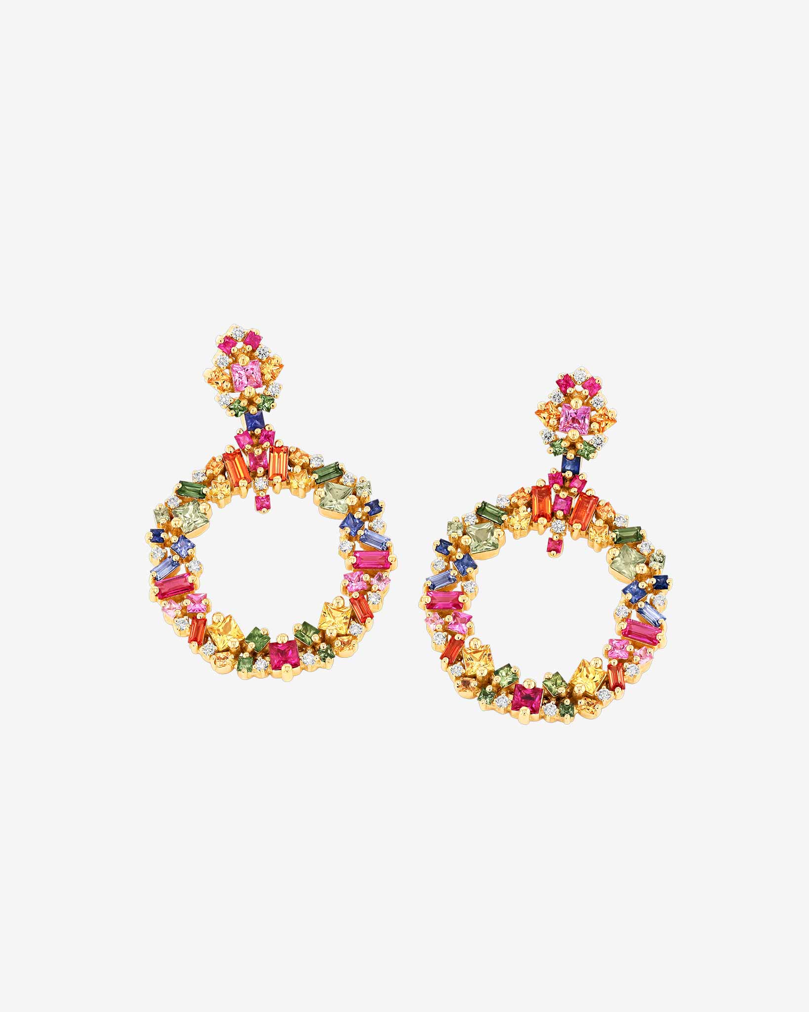 Suzanne Kalan La Fantaisie Eclipse Rainbow Sapphire Drop Earrings in 18k yellow gold