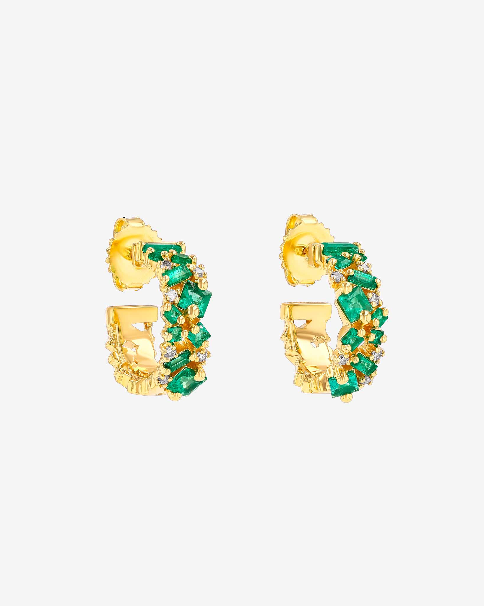 Suzanne Kalan La Fantaisie Emerald Mini Hoops in 18k yellow gold