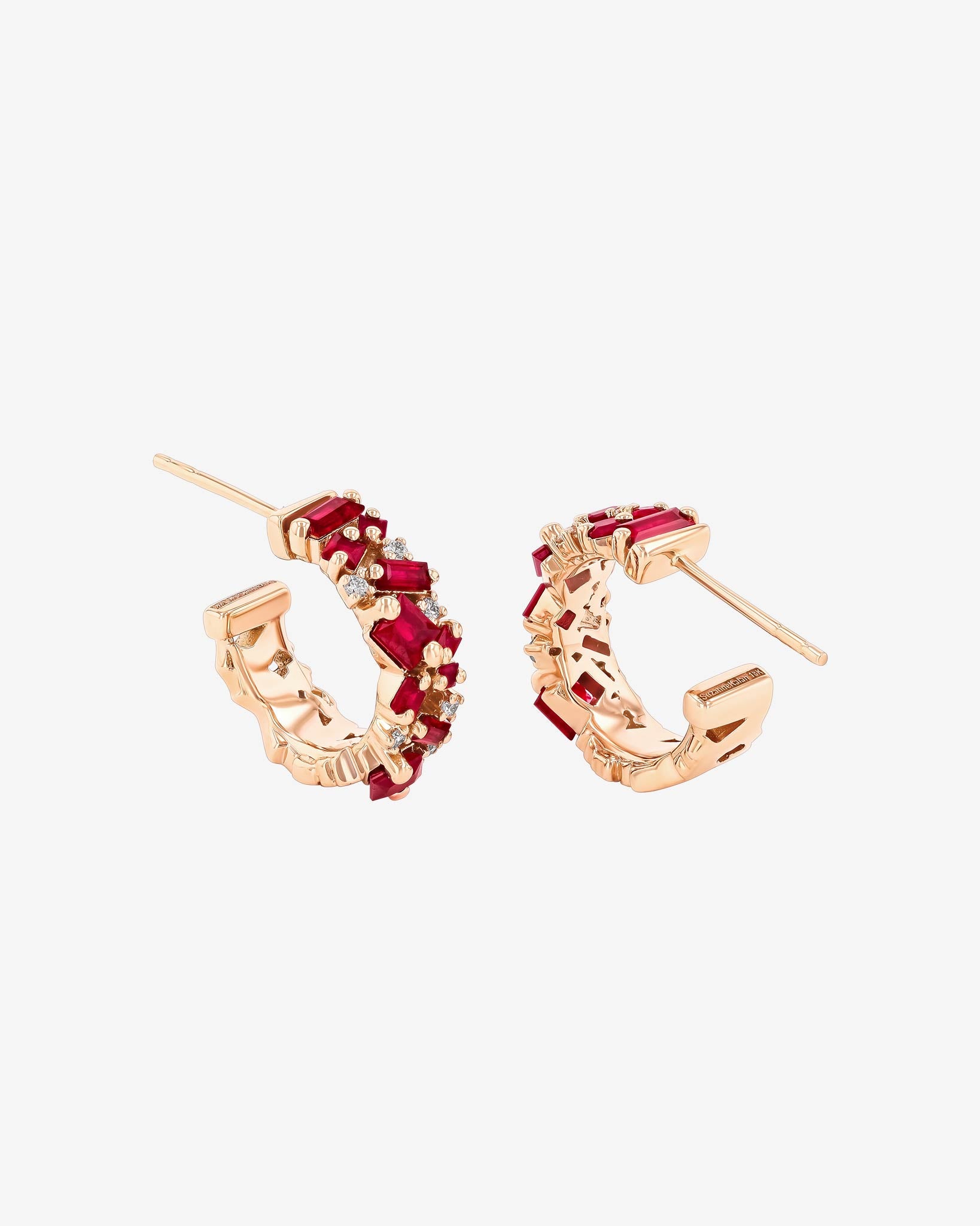 Suzanne Kalan La Fantaisie Ruby Mini Hoops in 18k rose gold