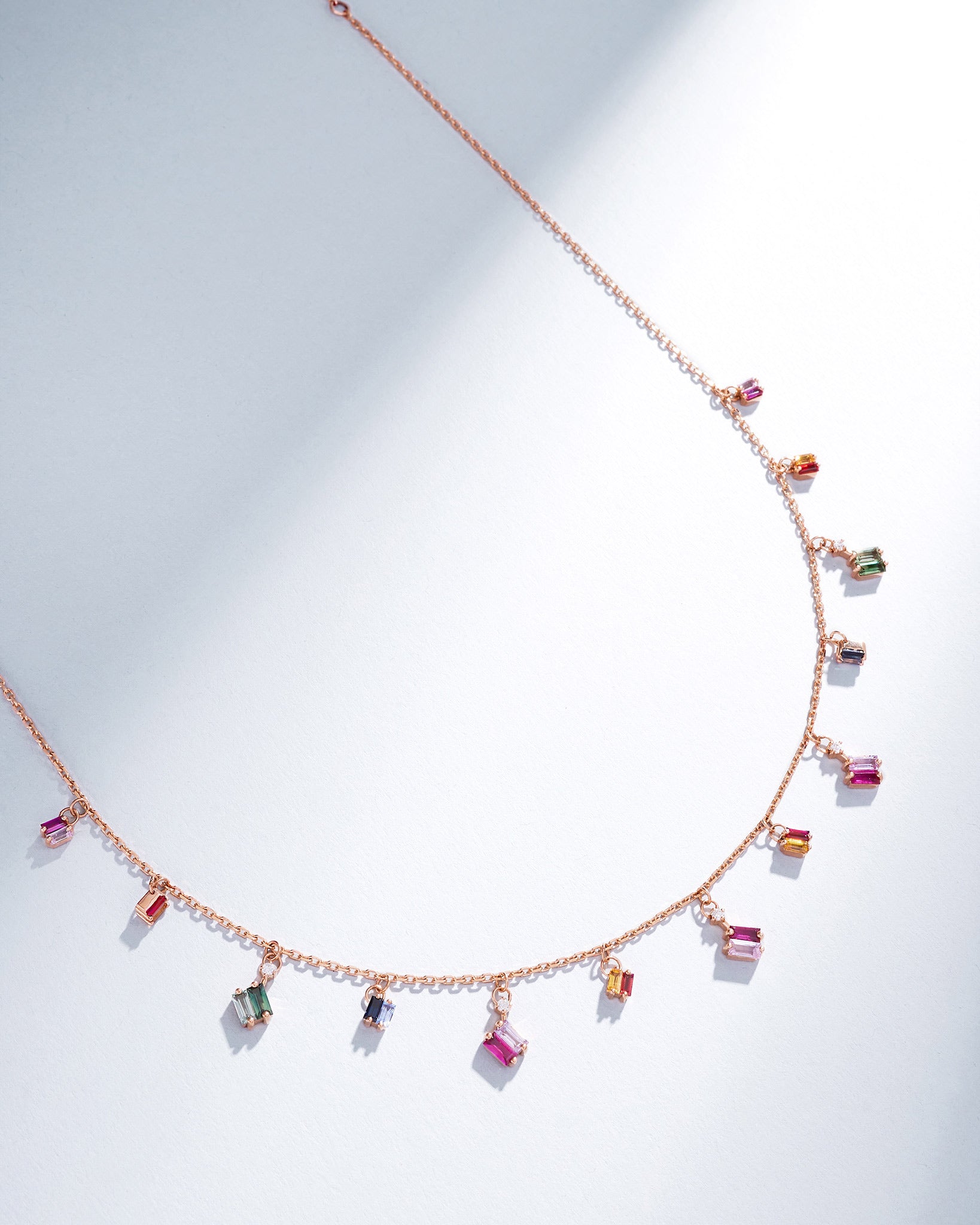 Suzanne Kalan Bold Rainbow Sapphire Cascade Necklace in 18k rose gold