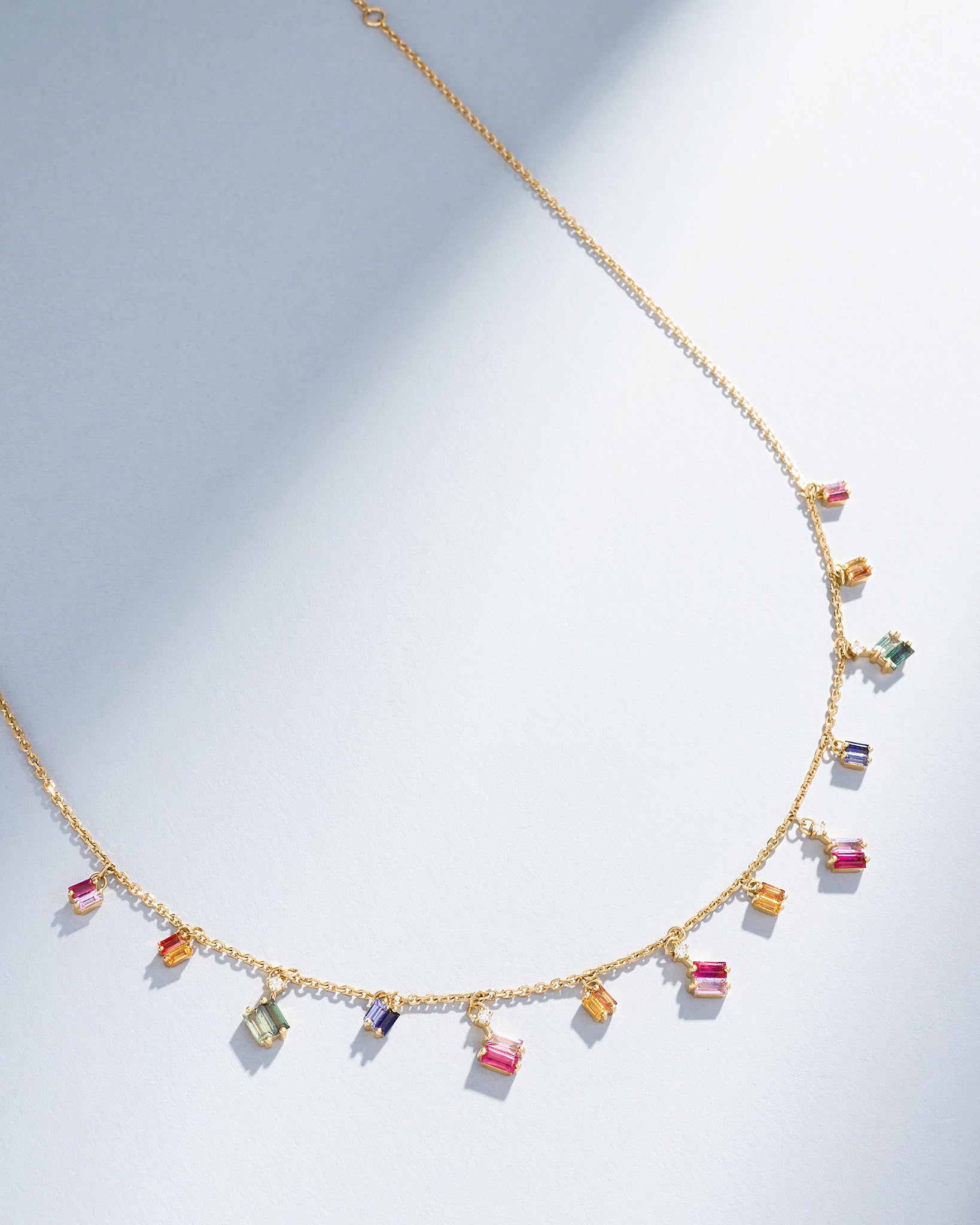 Suzanne Kalan Bold Rainbow Sapphire Cascade Necklace in 18k yellow gold