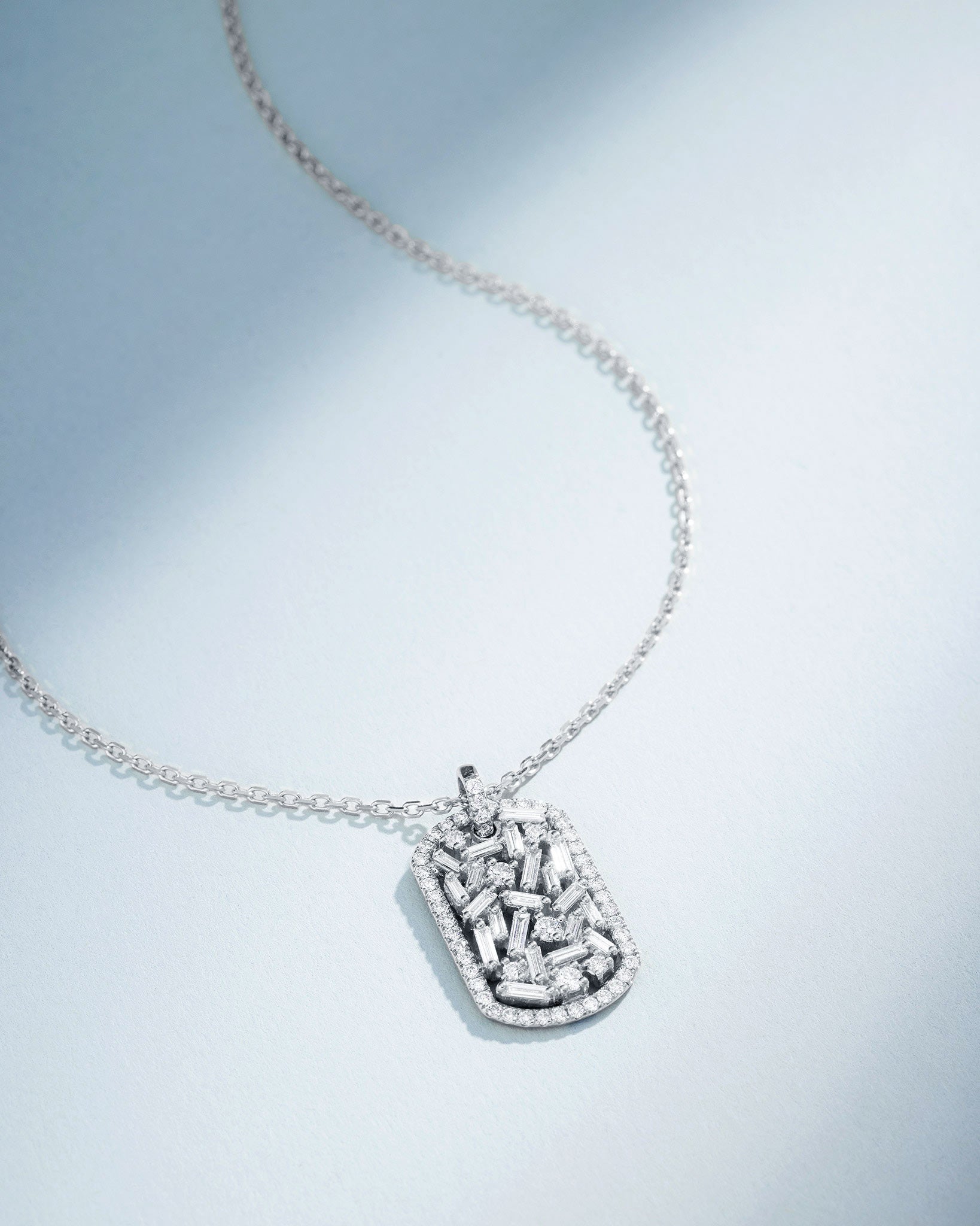 Suzanne Kalan Classic Diamond Medium Dog Tag Pendant in 18k white gold
